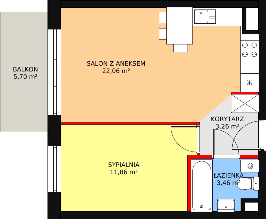 Mieszkanie 40,64 m², piętro 1, oferta nr B2/37, Duo Residence, Radom, Śródmieście, ul. Waryńskiego