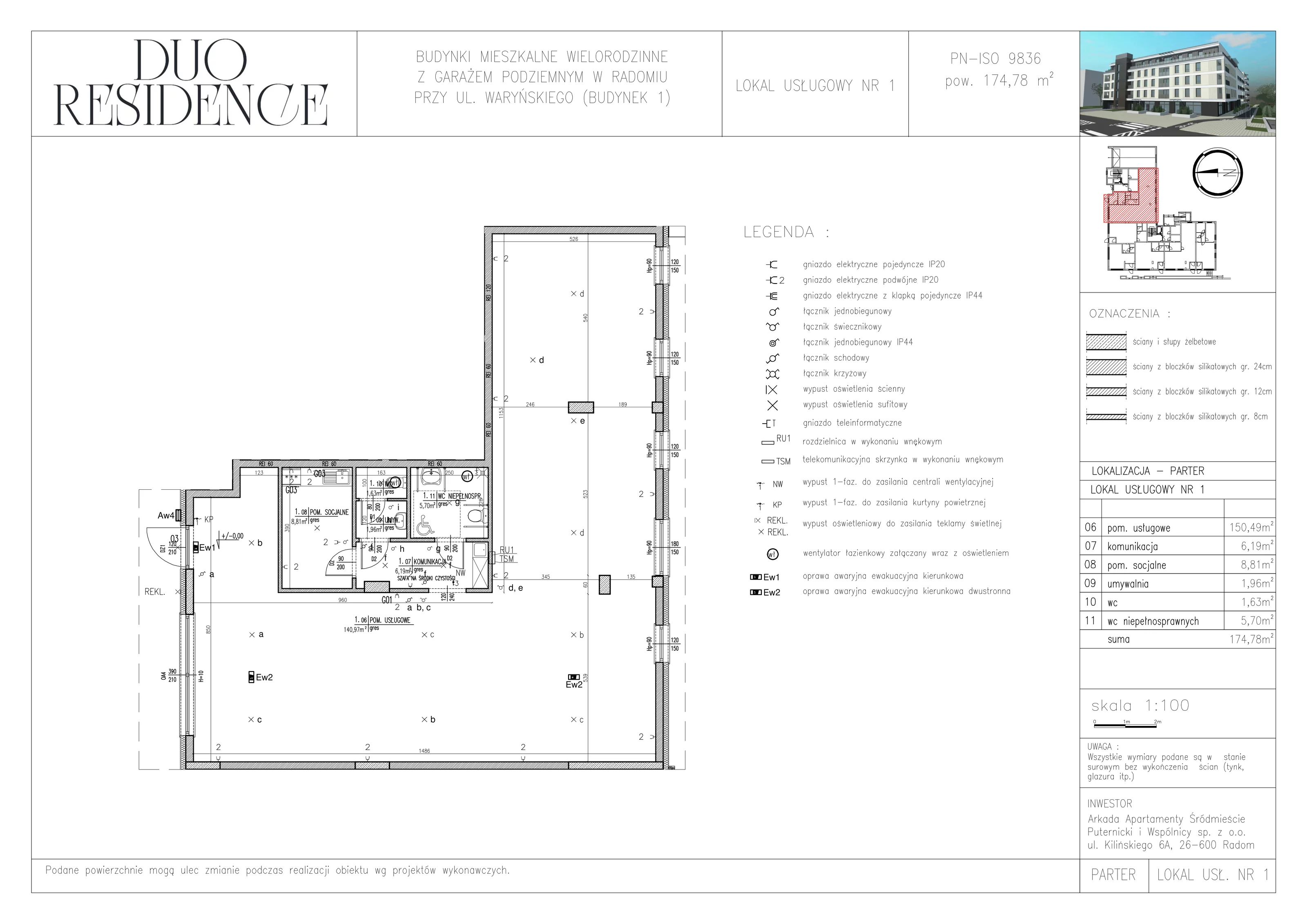 Lokal użytkowy 174,78 m², oferta nr B1_U_1, Duo Residence lokale usługowe, Radom, Śródmieście, ul. Waryńskiego