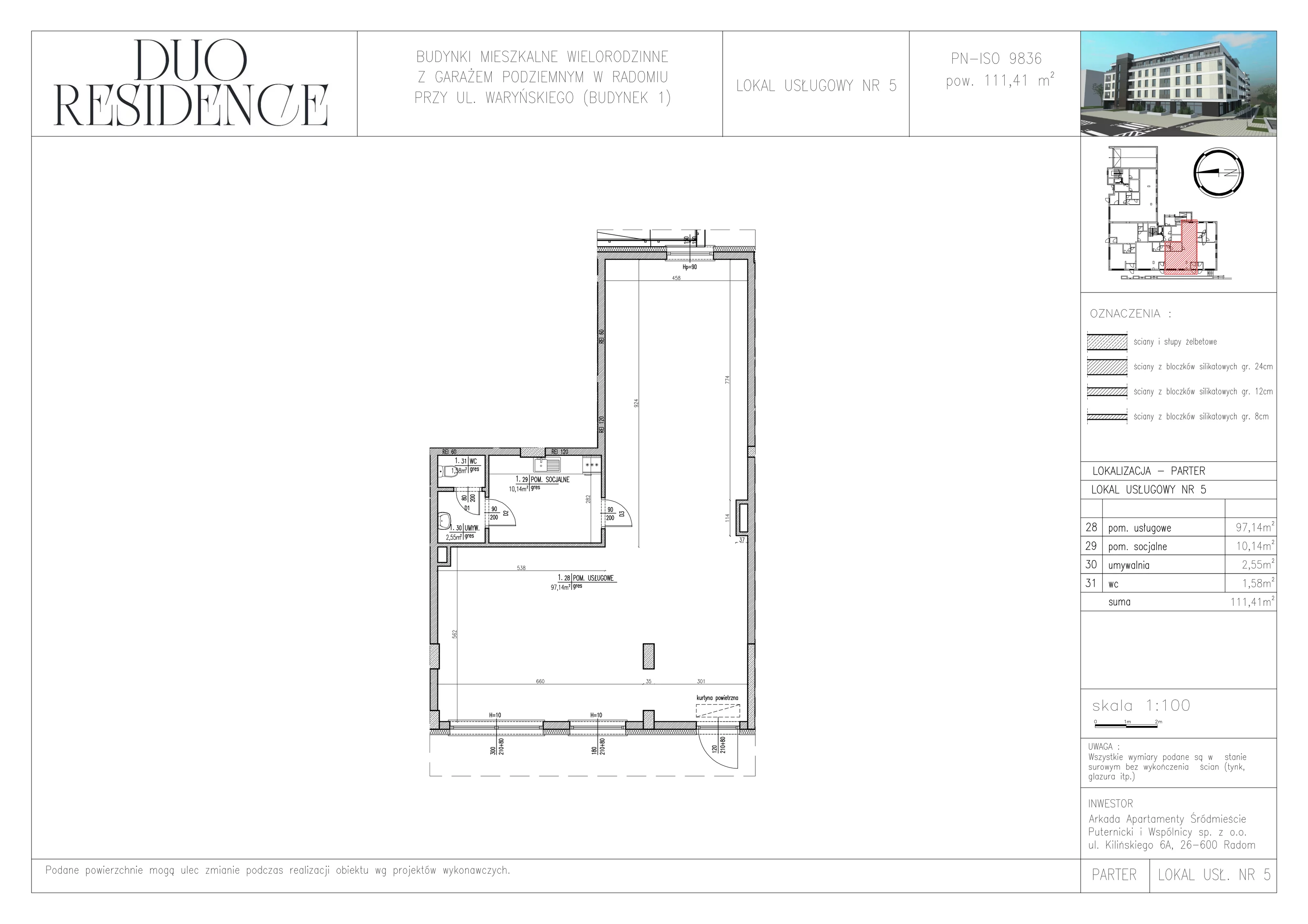 Lokal użytkowy 111,41 m², oferta nr B1_U_5, Duo Residence lokale usługowe, Radom, Śródmieście, ul. Waryńskiego