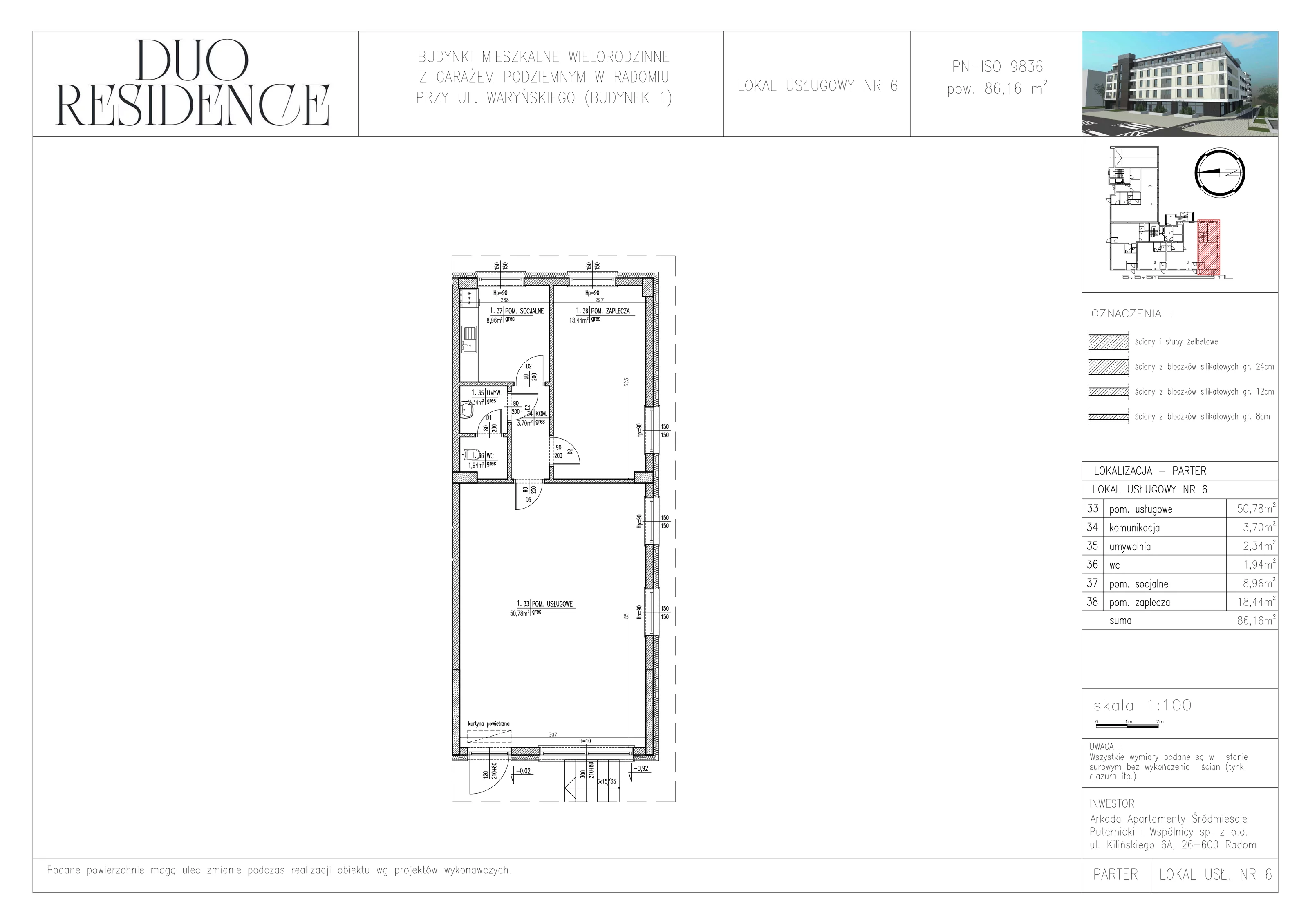 Lokal użytkowy 86,16 m², oferta nr B1_U_6, Duo Residence lokale usługowe, Radom, Śródmieście, ul. Waryńskiego