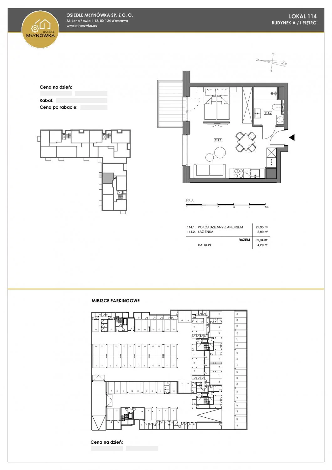 Mieszkanie 31,94 m², parter, oferta nr A.114, Osiedle Młynówka, Jelenia Góra, ul. Pijarska