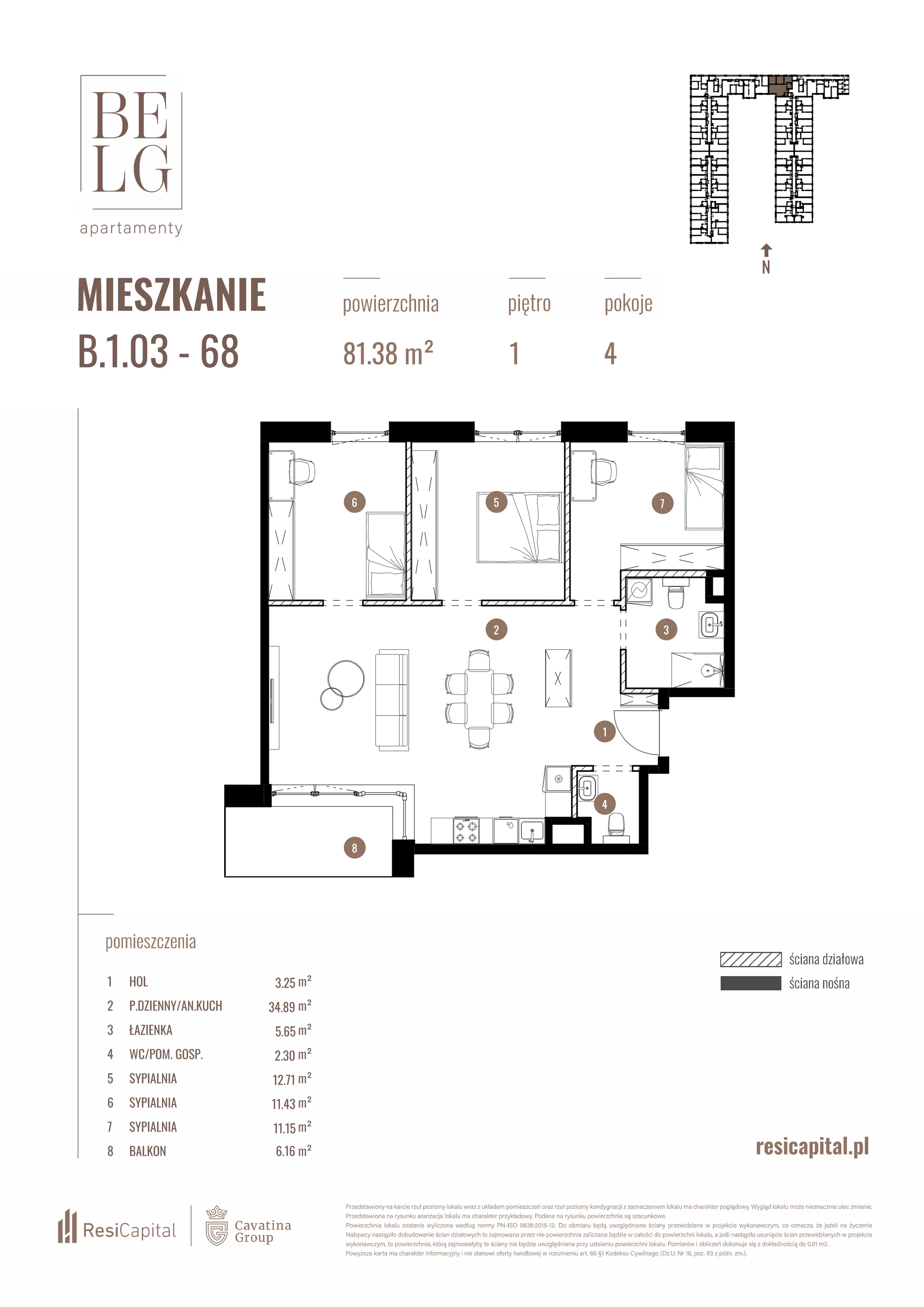 4 pokoje, mieszkanie 81,38 m², piętro 1, oferta nr B.1.03, Belg Apartamenty, Katowice, Osiedle Paderewskiego-Muchowiec, ul. Przemysłowa 3