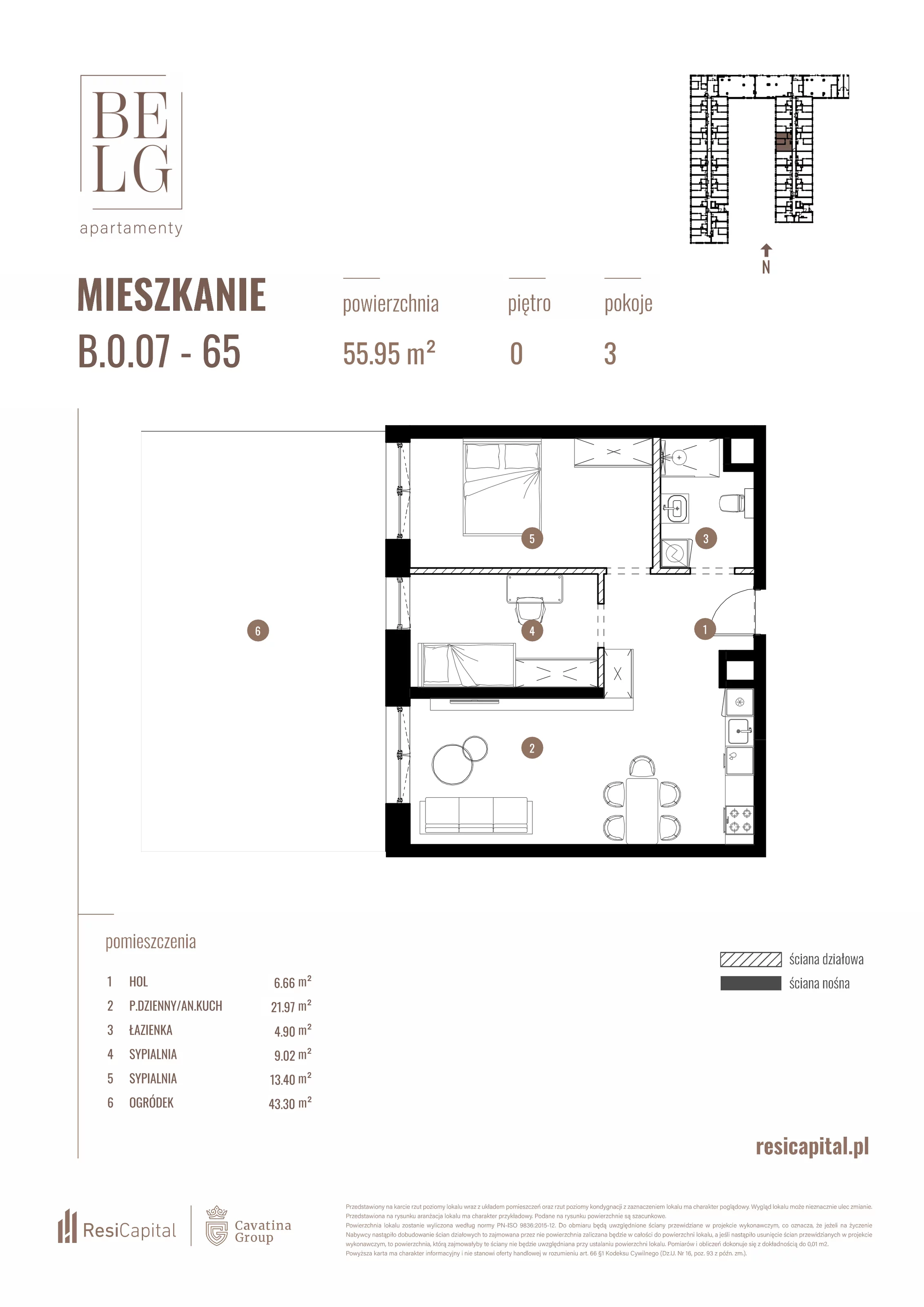 3 pokoje, mieszkanie 55,95 m², parter, oferta nr B.0.07, Belg Apartamenty, Katowice, Osiedle Paderewskiego-Muchowiec, ul. Przemysłowa 3