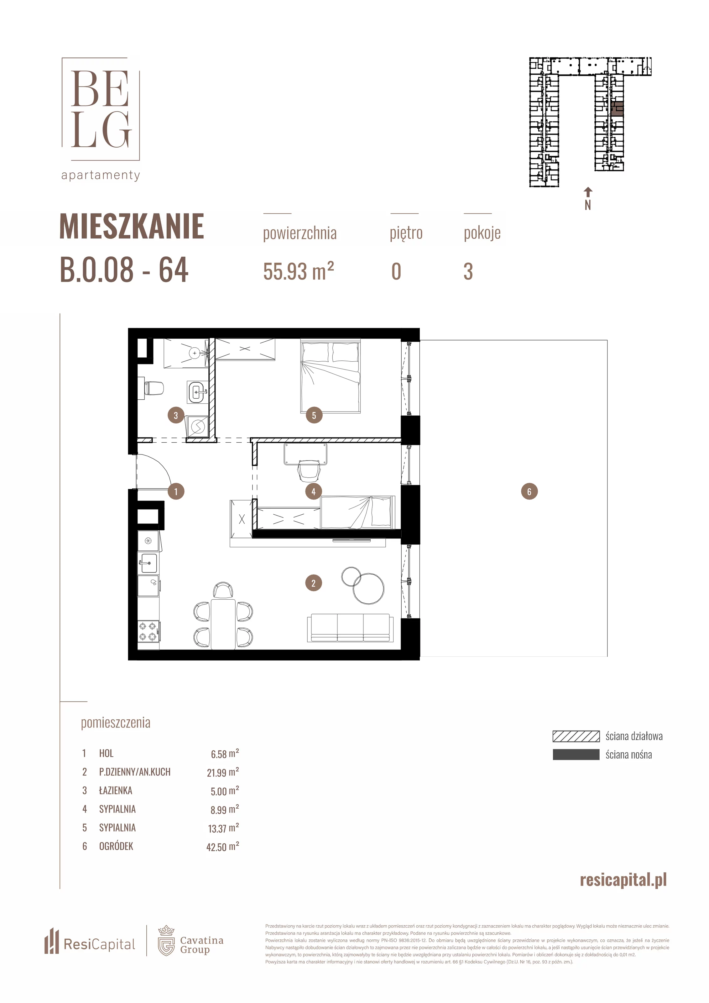 3 pokoje, mieszkanie 55,93 m², parter, oferta nr B.0.08, Belg Apartamenty, Katowice, Osiedle Paderewskiego-Muchowiec, ul. Przemysłowa 3