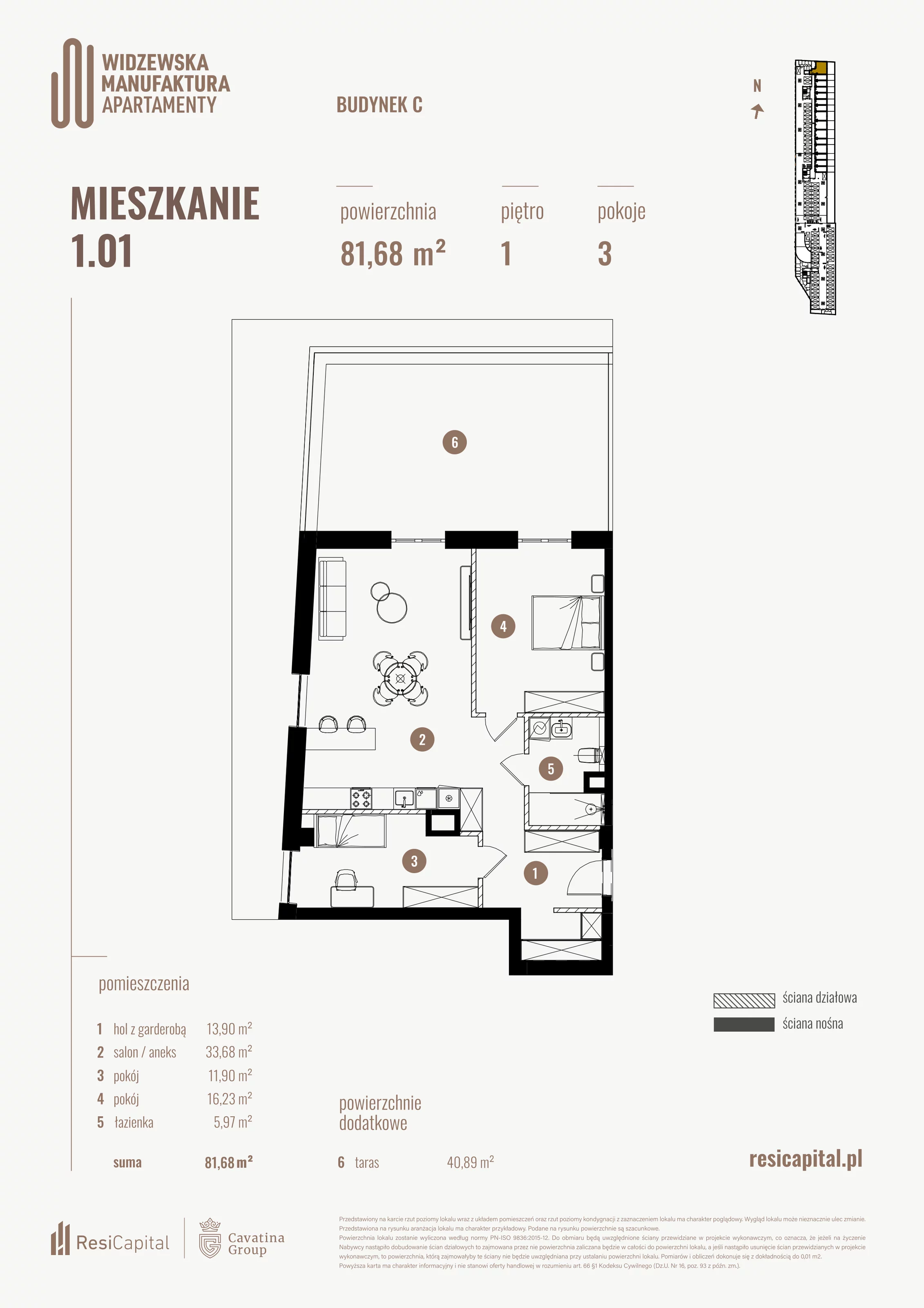 3 pokoje, mieszkanie 81,68 m², piętro 1, oferta nr 1.01., Wima Apartments, Łódź, Widzew, al. Piłsudskiego 135