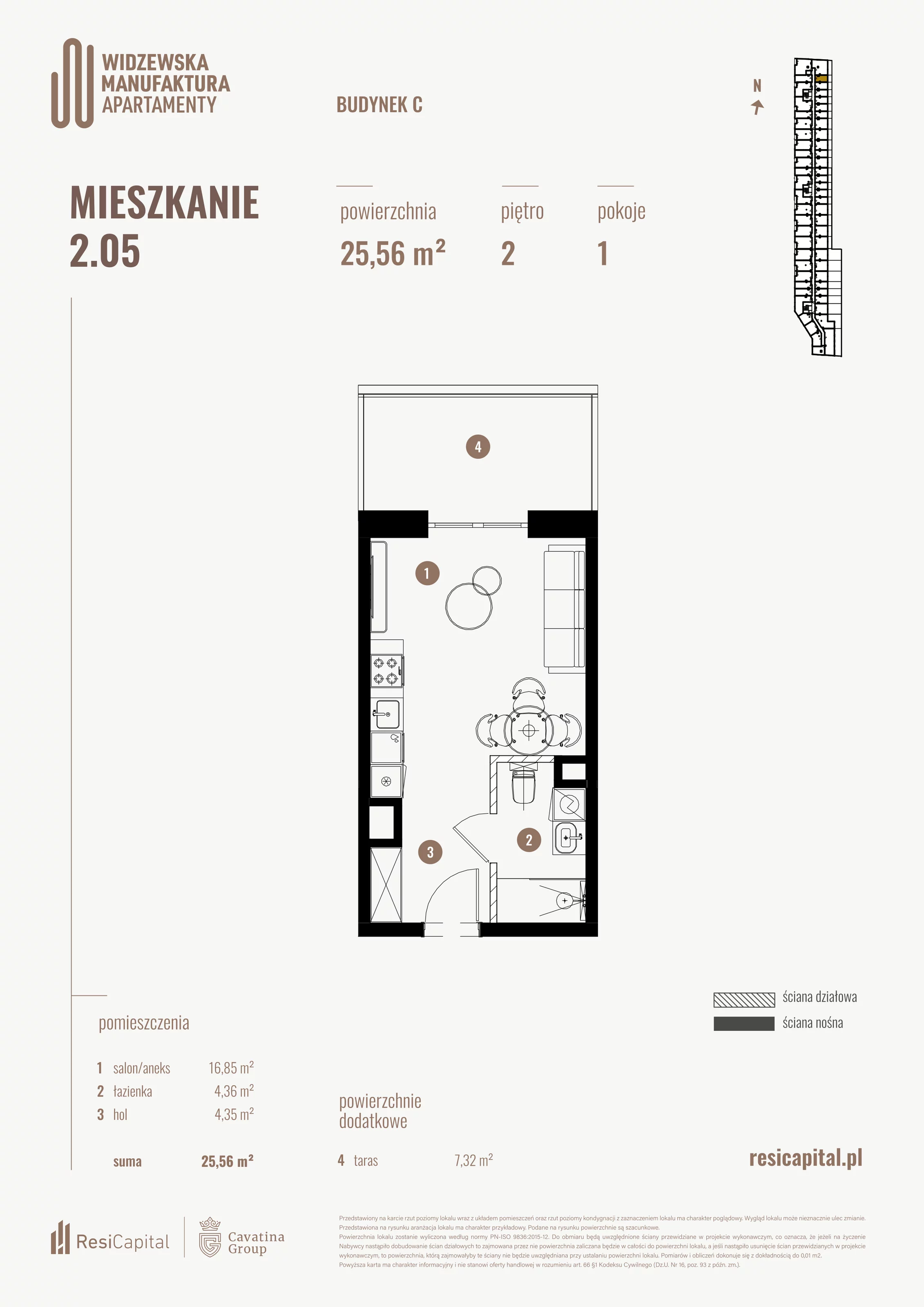 Mieszkanie 25,56 m², piętro 2, oferta nr 2.05., Wima Apartments, Łódź, Widzew, al. Piłsudskiego 135