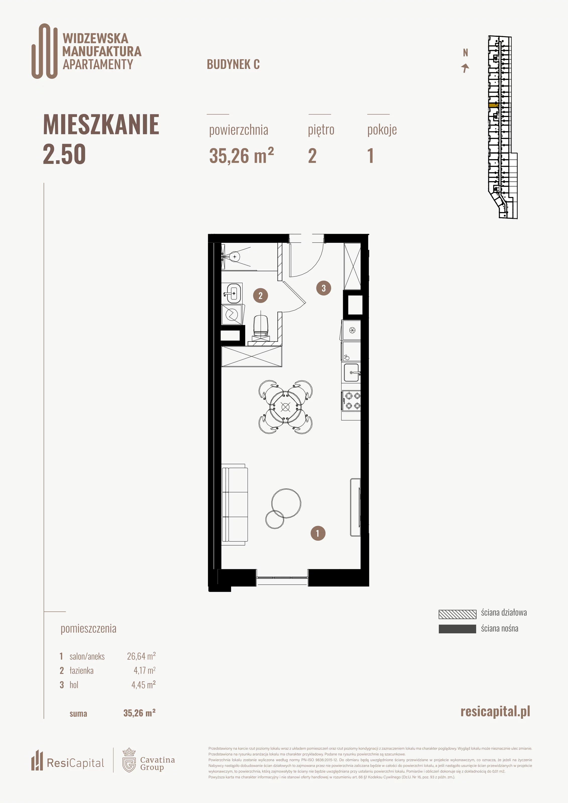 1 pokój, mieszkanie 35,26 m², piętro 2, oferta nr 2.50., Wima Apartments, Łódź, Widzew, al. Piłsudskiego 135