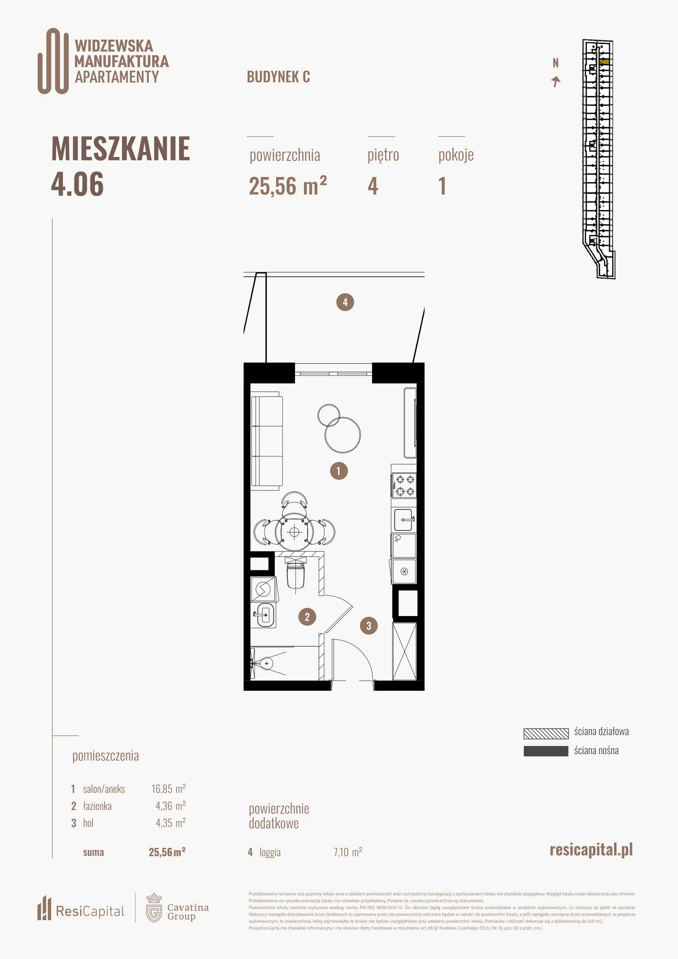 Mieszkanie 25,56 m², piętro 4, oferta nr 4.06., Wima Apartments, Łódź, Widzew, al. Piłsudskiego 135