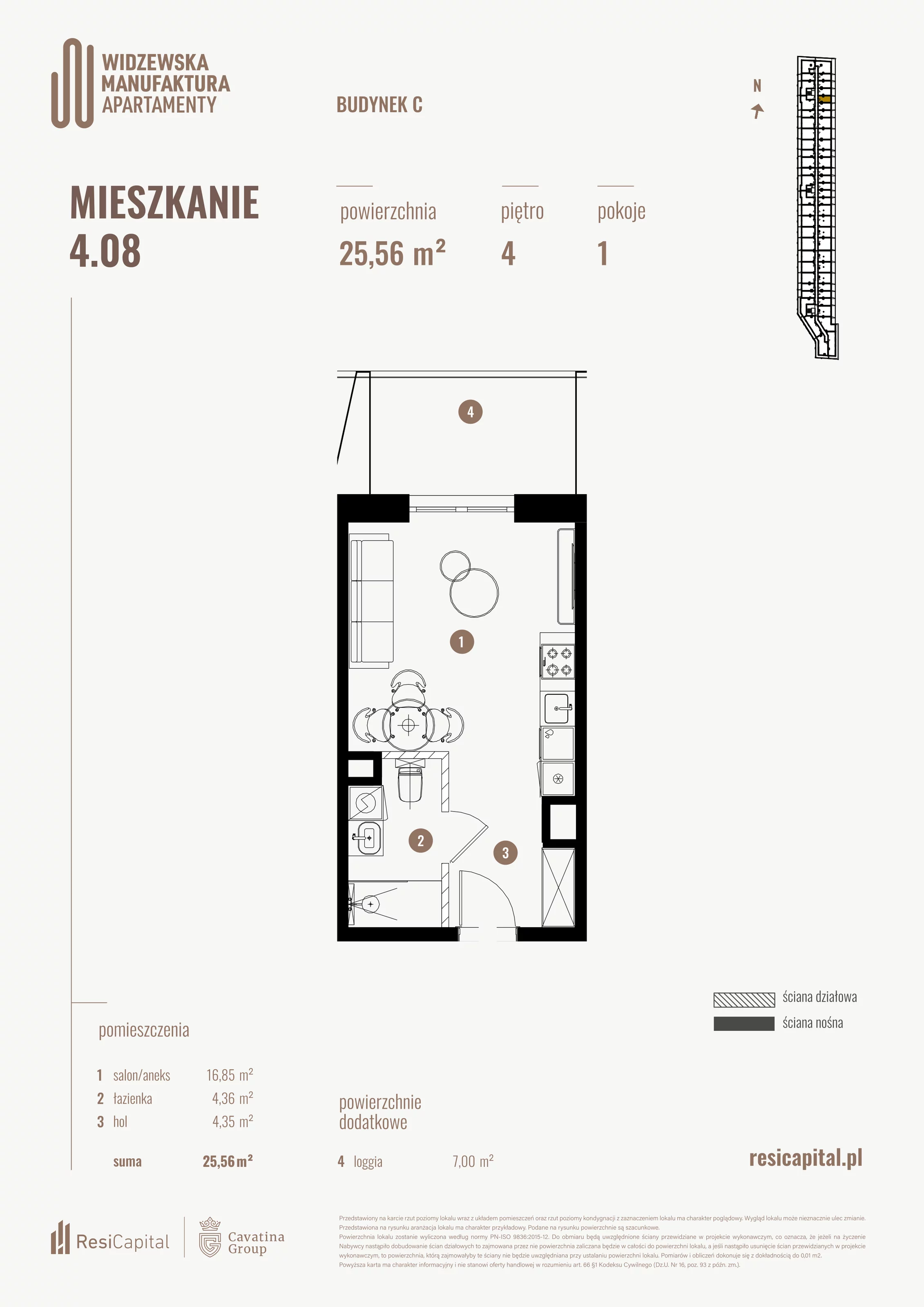 Mieszkanie 25,56 m², piętro 4, oferta nr 4.08., Wima Apartments, Łódź, Widzew, al. Piłsudskiego 135