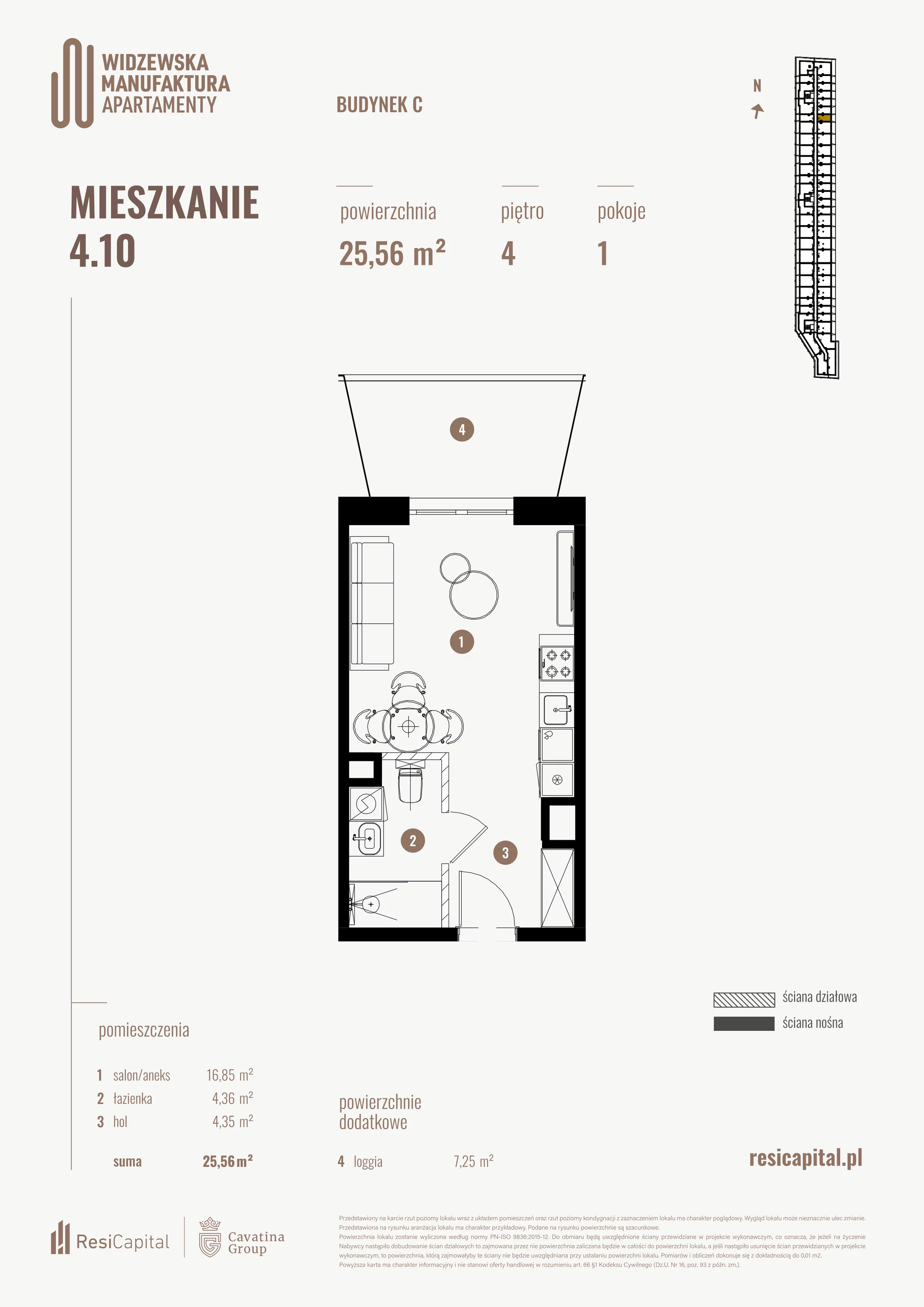 Mieszkanie 25,56 m², piętro 4, oferta nr 4.10., Wima Apartments, Łódź, Widzew, al. Piłsudskiego 135