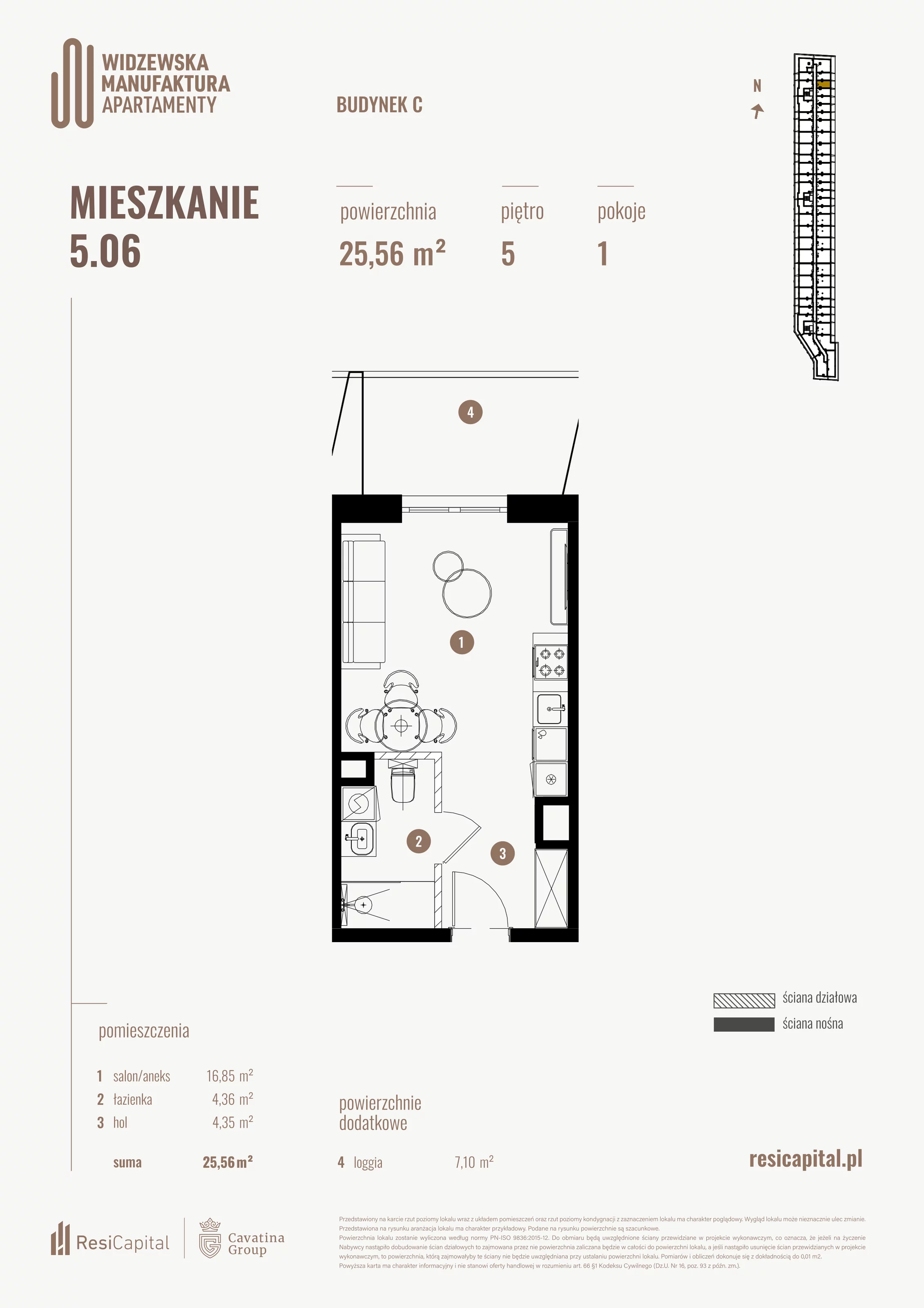 Mieszkanie 25,56 m², piętro 5, oferta nr 5.06., Wima Apartments, Łódź, Widzew, al. Piłsudskiego 135