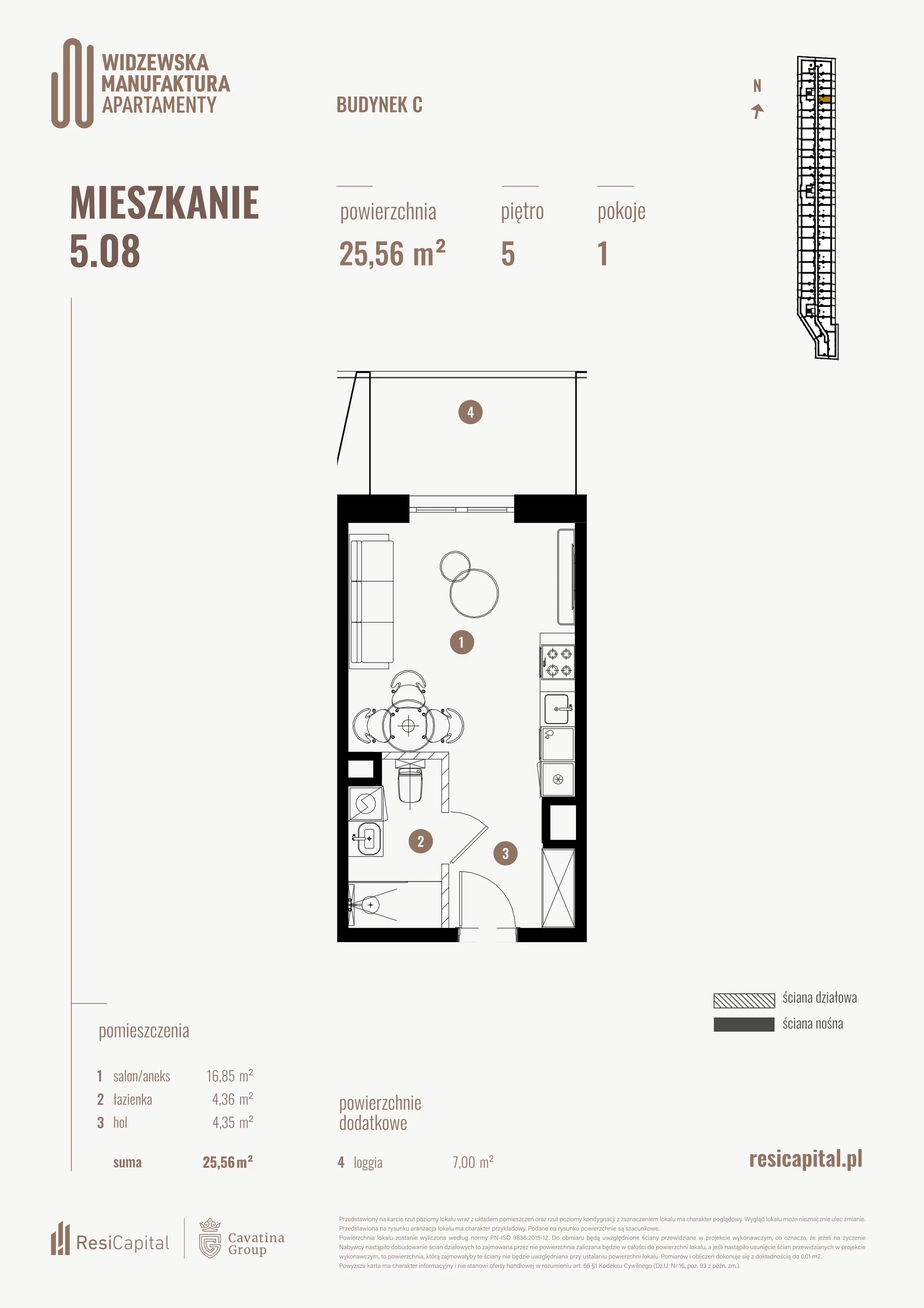 Mieszkanie 25,56 m², piętro 5, oferta nr 5.08., Wima Apartments, Łódź, Widzew, al. Piłsudskiego 135