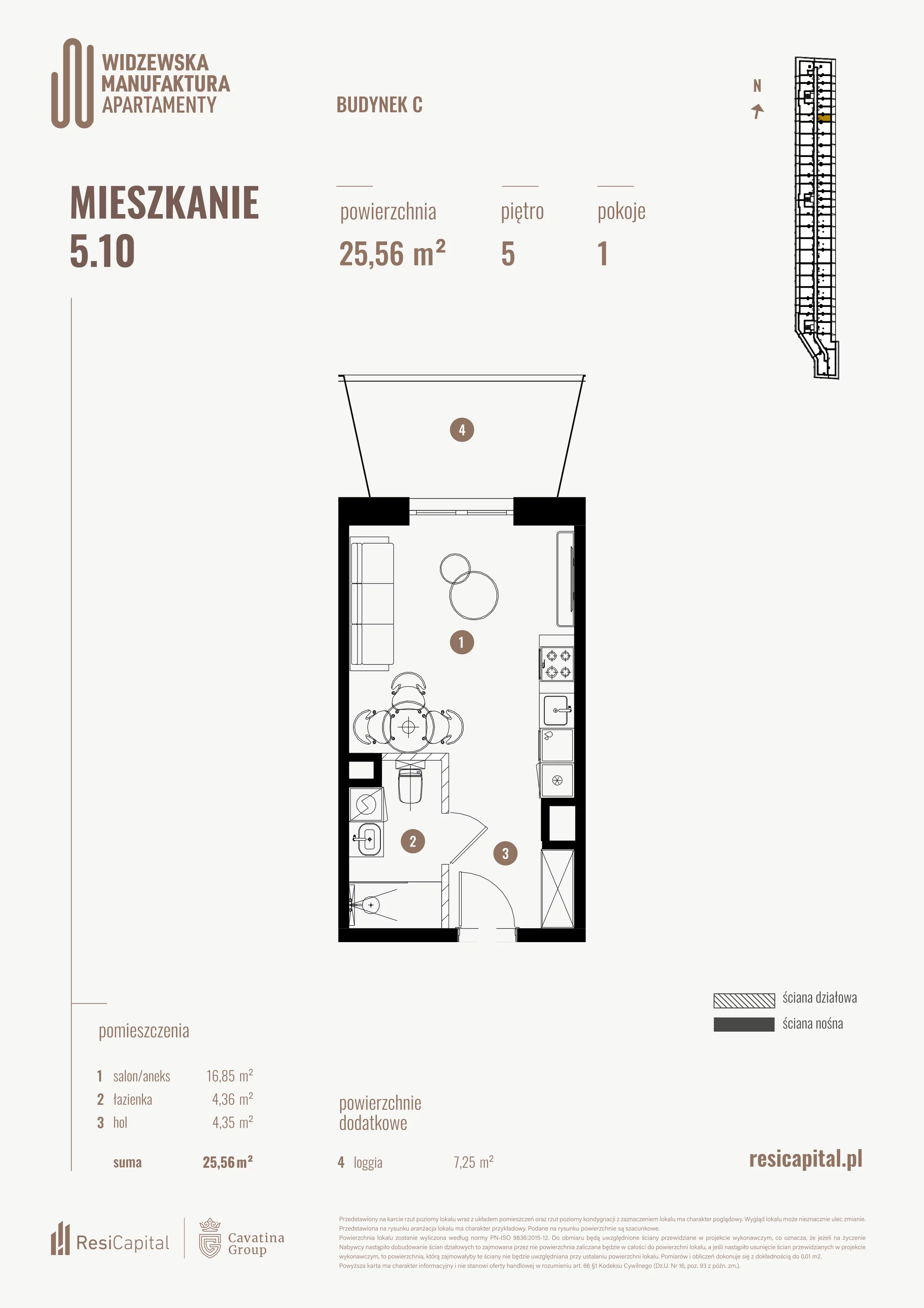 1 pokój, mieszkanie 25,56 m², piętro 5, oferta nr 5.10., Wima Apartments, Łódź, Widzew, al. Piłsudskiego 135