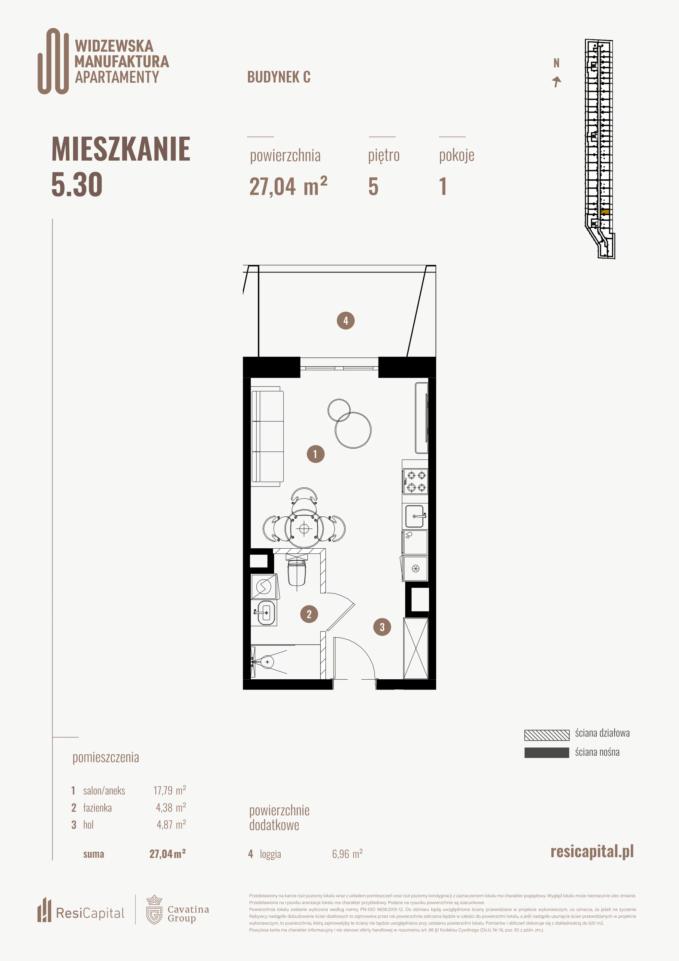 1 pokój, mieszkanie 27,04 m², piętro 5, oferta nr 5.30., Wima Apartments, Łódź, Widzew, al. Piłsudskiego 135