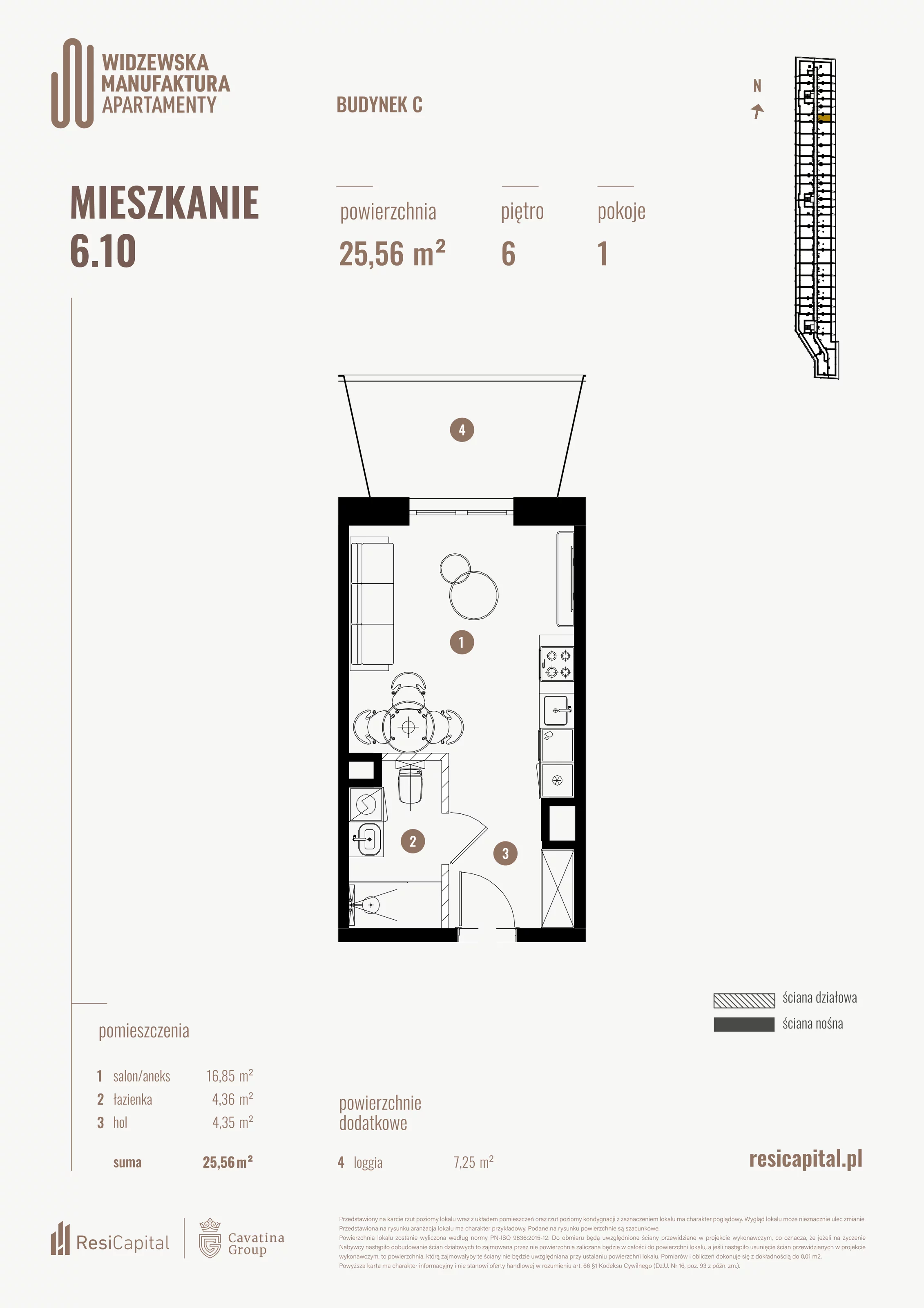 1 pokój, mieszkanie 25,56 m², piętro 6, oferta nr 6.10., Wima Apartments, Łódź, Widzew, al. Piłsudskiego 135