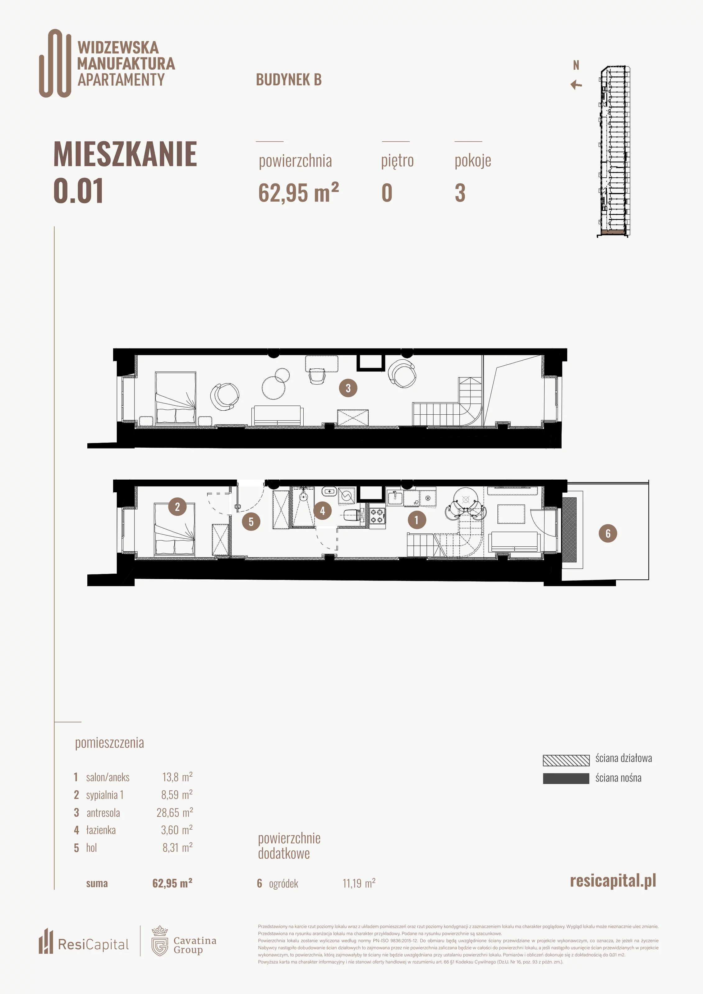 3 pokoje, mieszkanie 62,95 m², parter, oferta nr B.00.01., Wima Apartments, Łódź, Widzew, al. Piłsudskiego 135