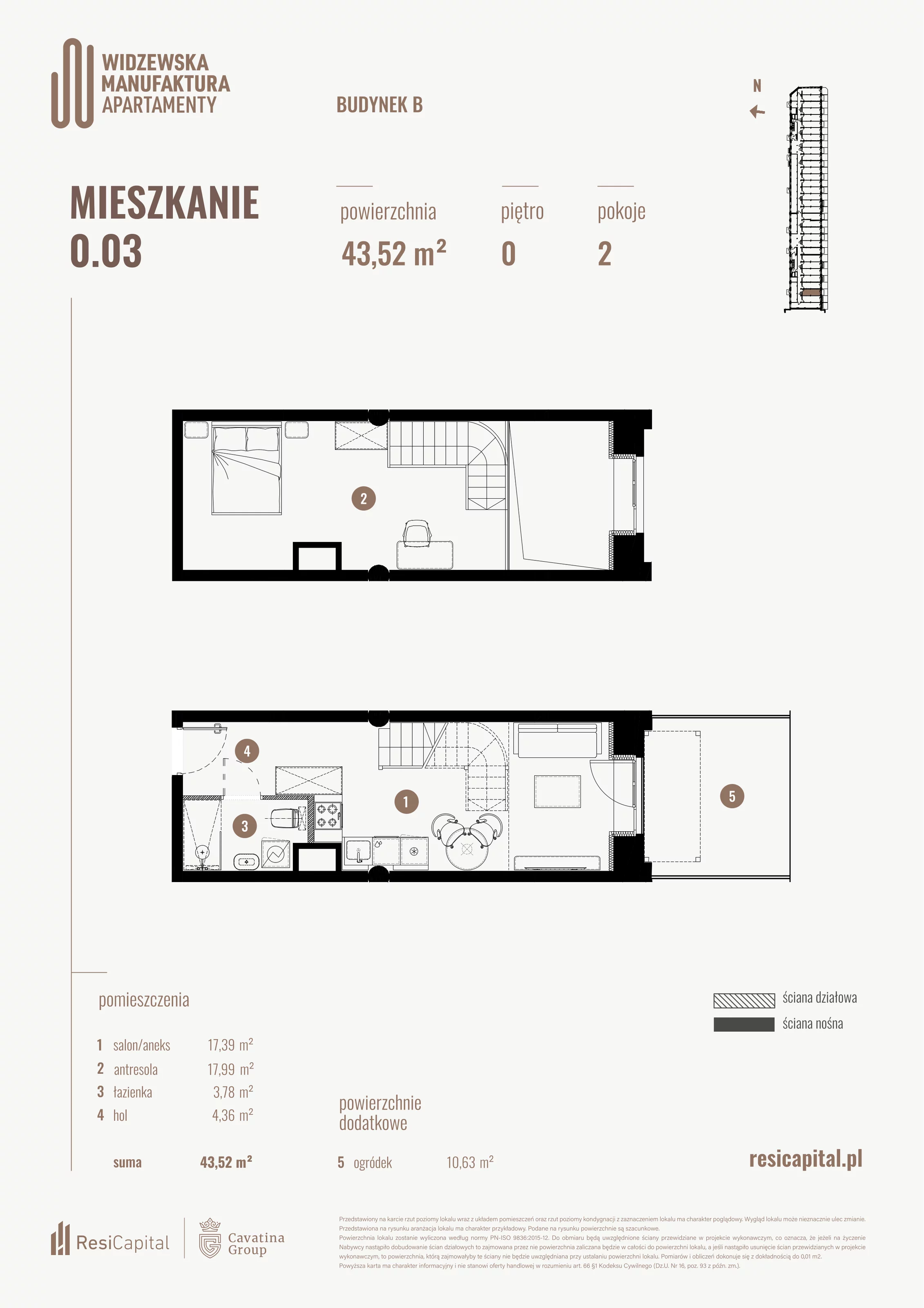 2 pokoje, mieszkanie 43,52 m², parter, oferta nr B.00.03., Wima Apartments, Łódź, Widzew, al. Piłsudskiego 135