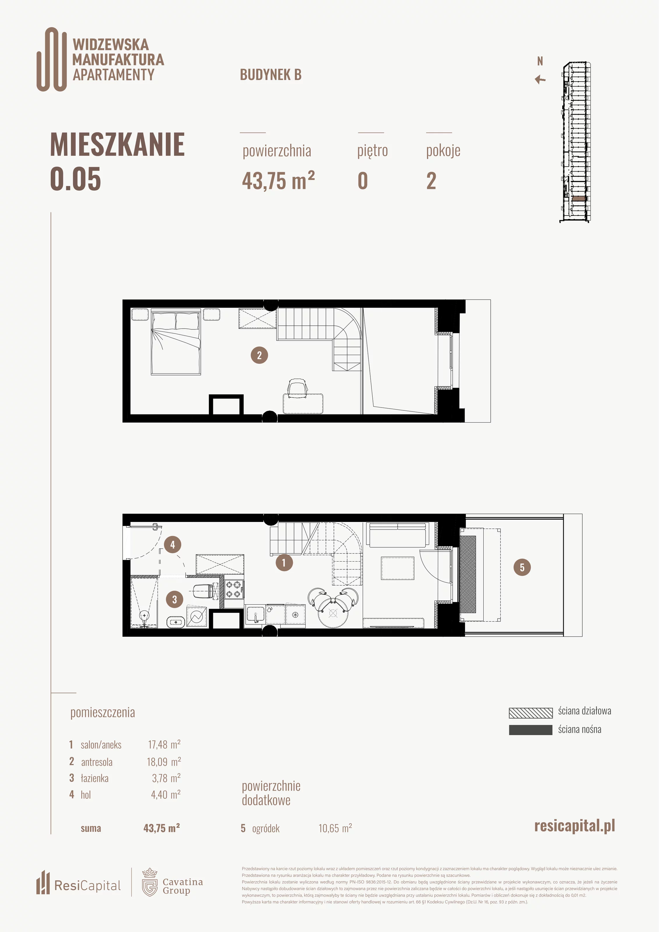 2 pokoje, mieszkanie 43,75 m², parter, oferta nr B.00.05., Wima Apartments, Łódź, Widzew, al. Piłsudskiego 135