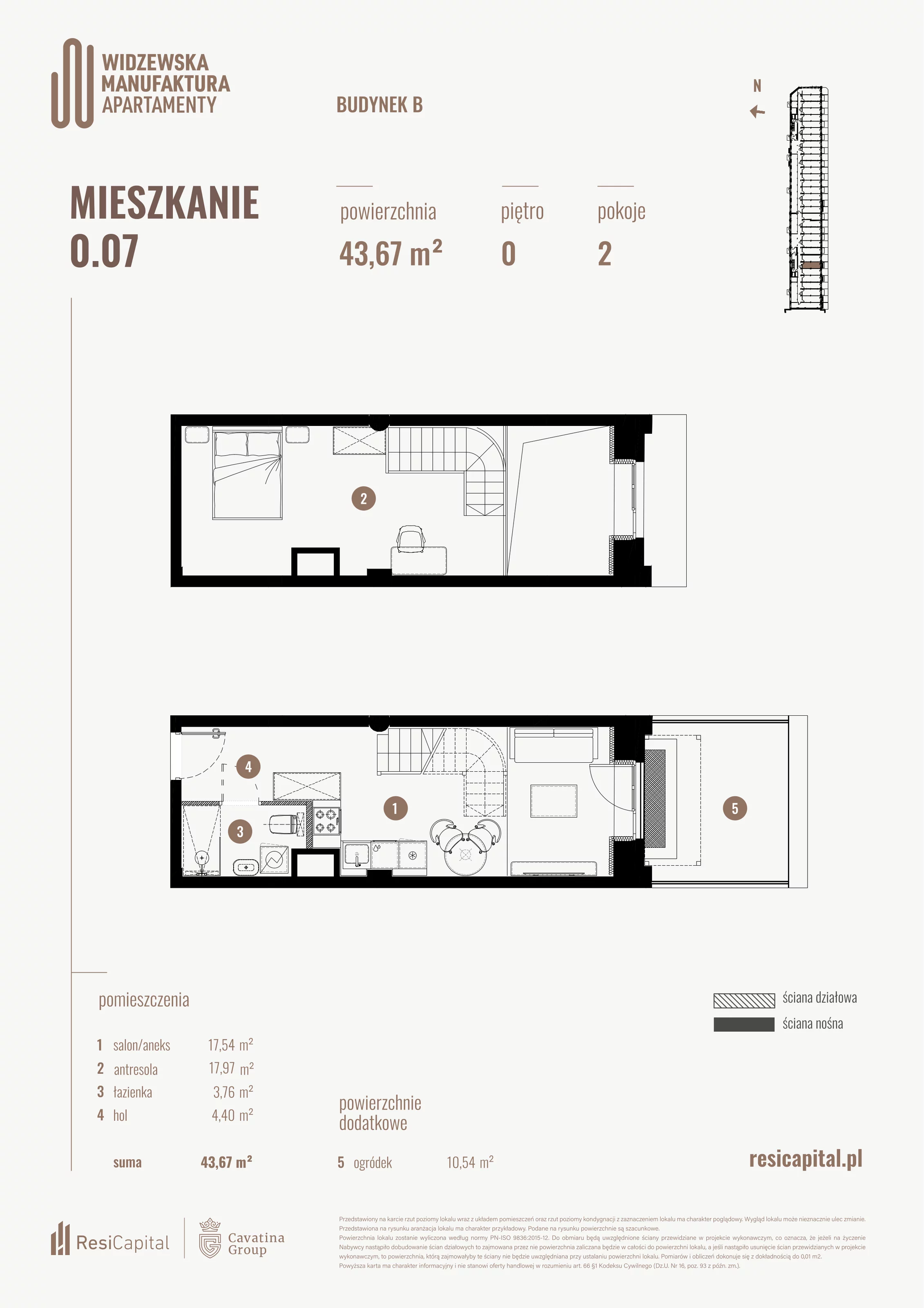 2 pokoje, mieszkanie 43,67 m², parter, oferta nr B.00.07., Wima Apartments, Łódź, Widzew, al. Piłsudskiego 135