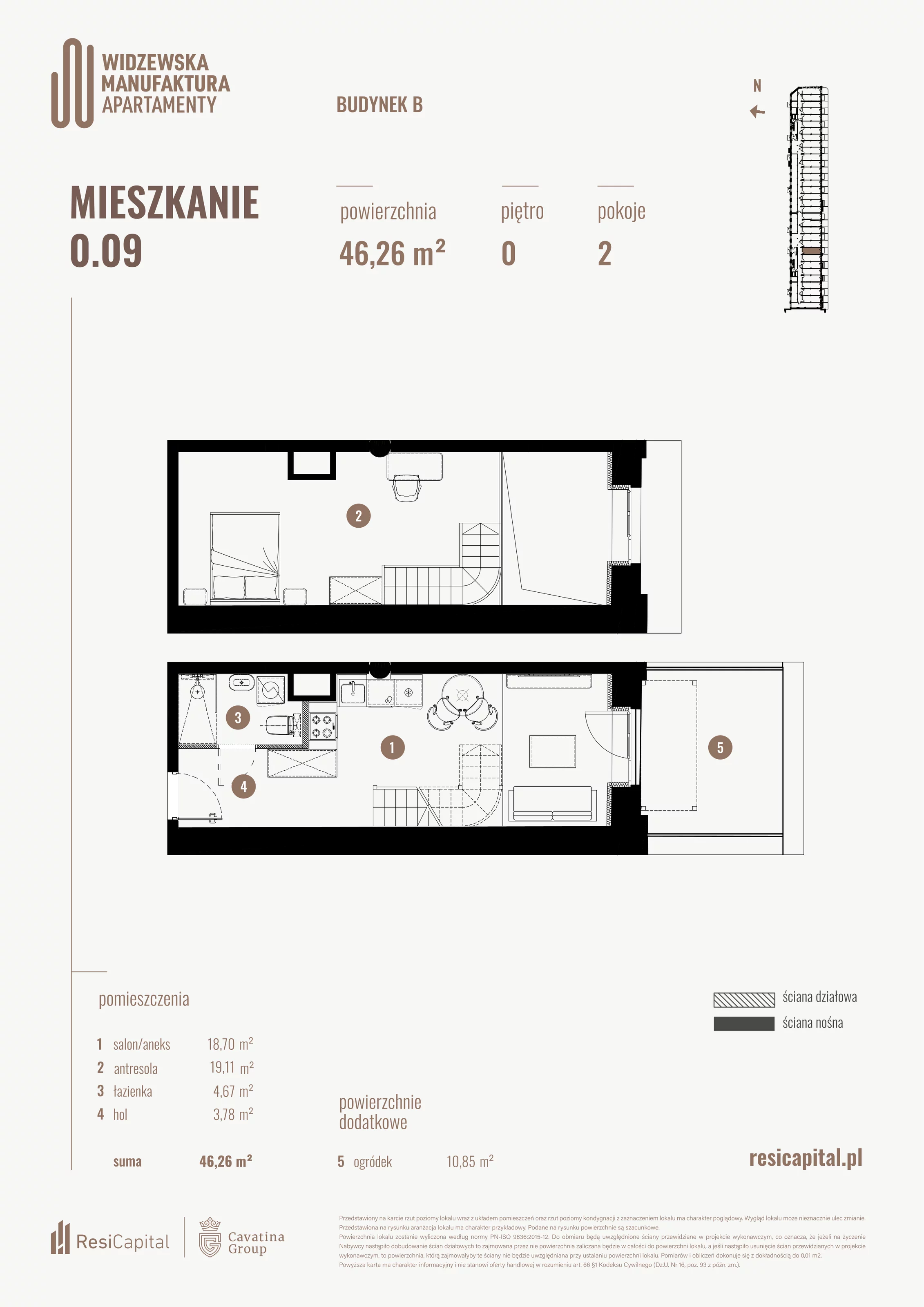 2 pokoje, mieszkanie 46,26 m², parter, oferta nr B.00.09., Wima Apartments, Łódź, Widzew, al. Piłsudskiego 135