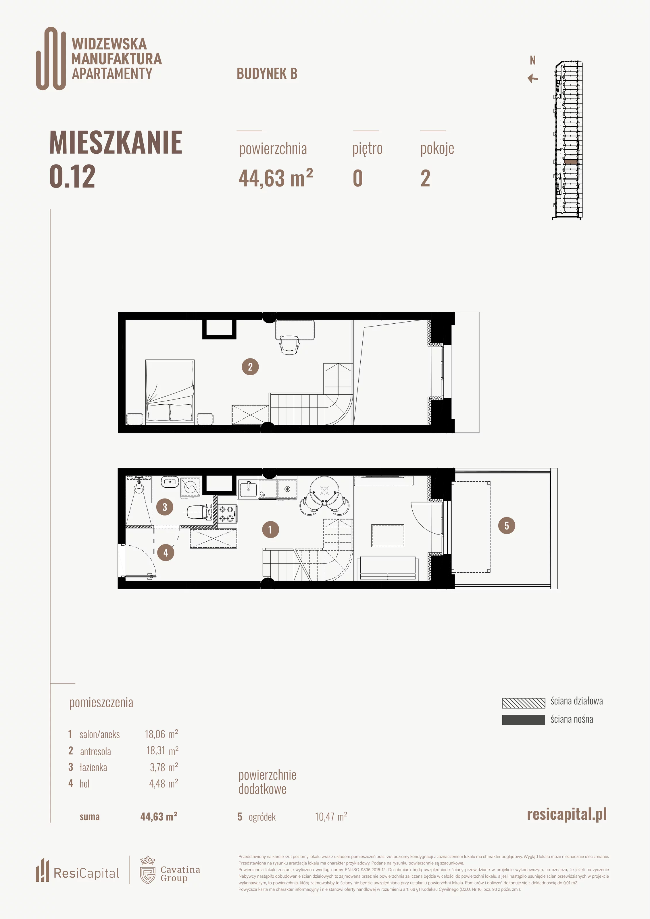 2 pokoje, mieszkanie 44,63 m², parter, oferta nr B.00.12., Wima Apartments, Łódź, Widzew, al. Piłsudskiego 135