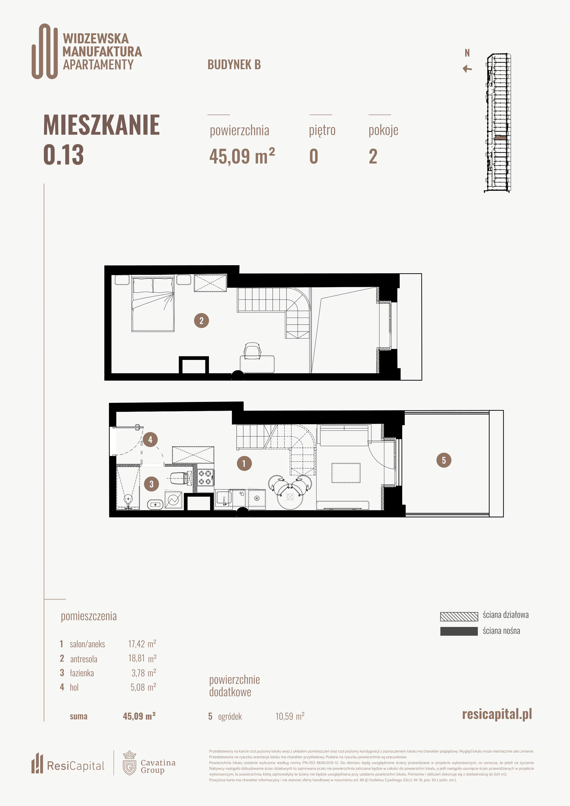 2 pokoje, mieszkanie 45,09 m², parter, oferta nr B.00.13., Wima Apartments, Łódź, Widzew, al. Piłsudskiego 135