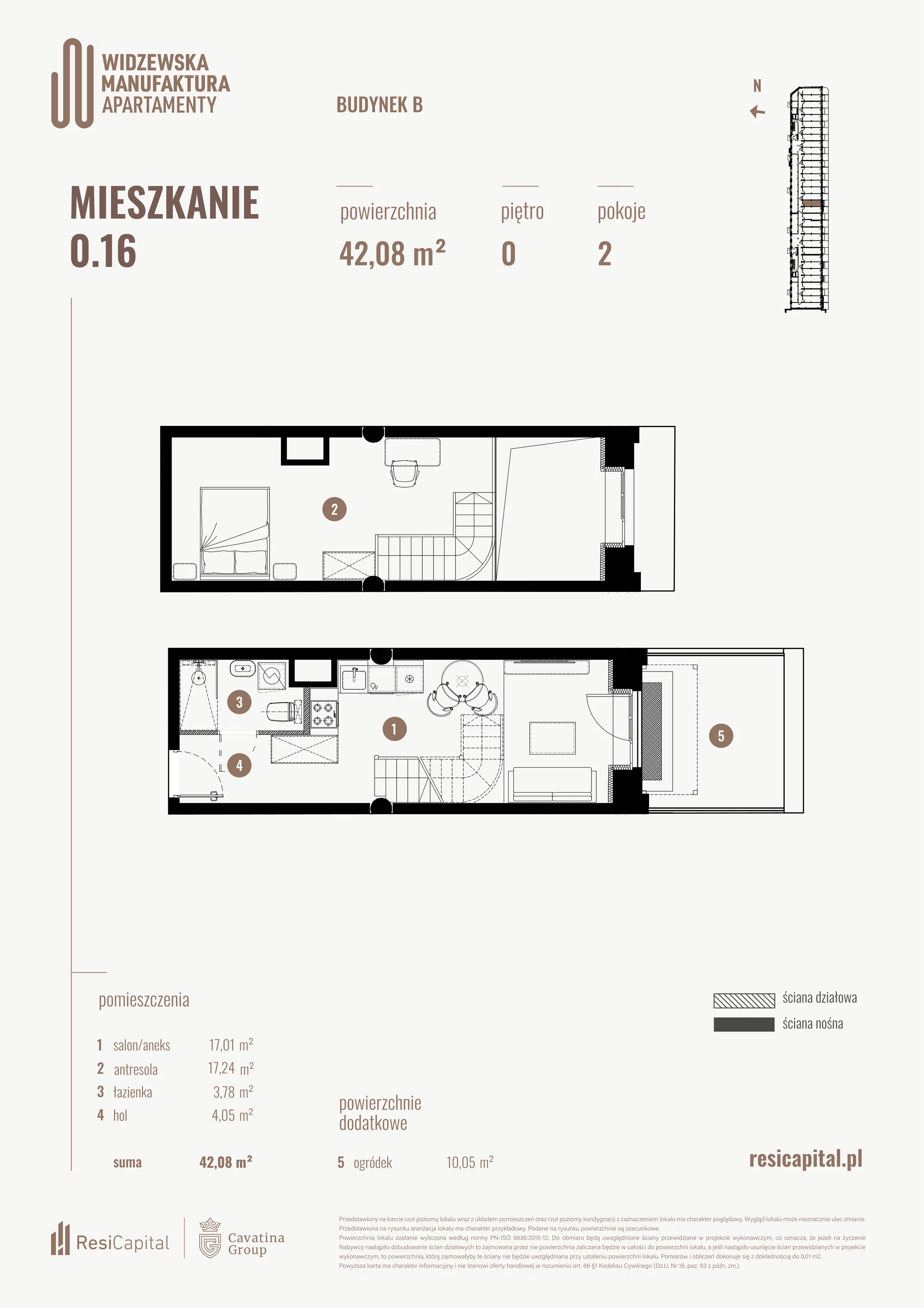 2 pokoje, mieszkanie 42,08 m², parter, oferta nr B.00.16., Wima Apartments, Łódź, Widzew, al. Piłsudskiego 135