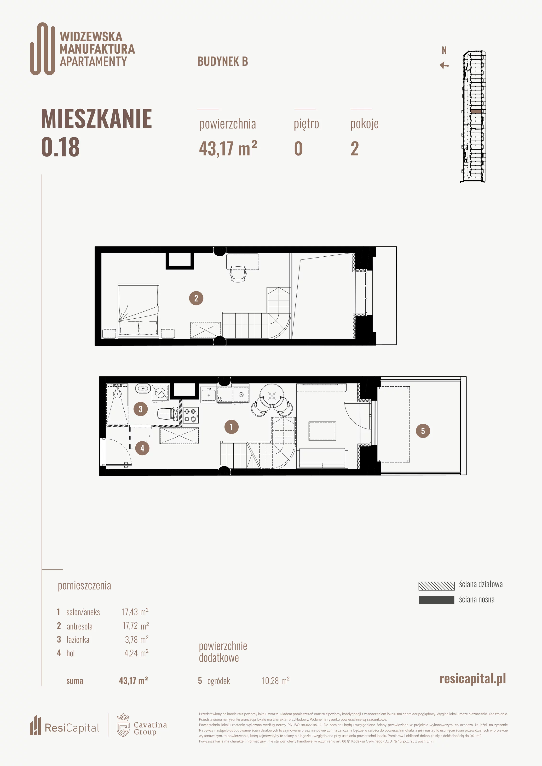2 pokoje, mieszkanie 43,17 m², parter, oferta nr B.00.18., Wima Apartments, Łódź, Widzew, al. Piłsudskiego 135