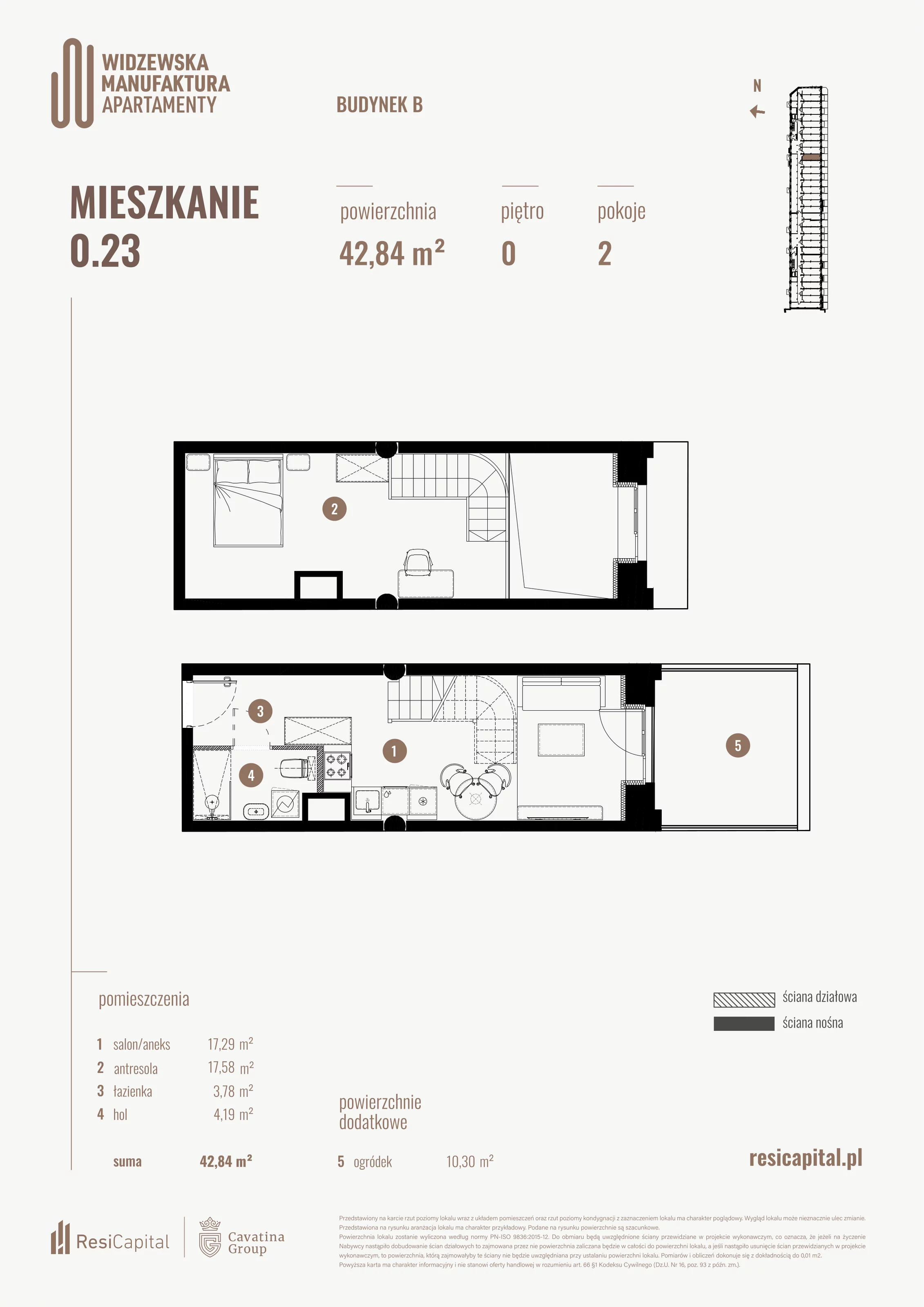 2 pokoje, mieszkanie 42,84 m², parter, oferta nr B.00.23., Wima Apartments, Łódź, Widzew, al. Piłsudskiego 135