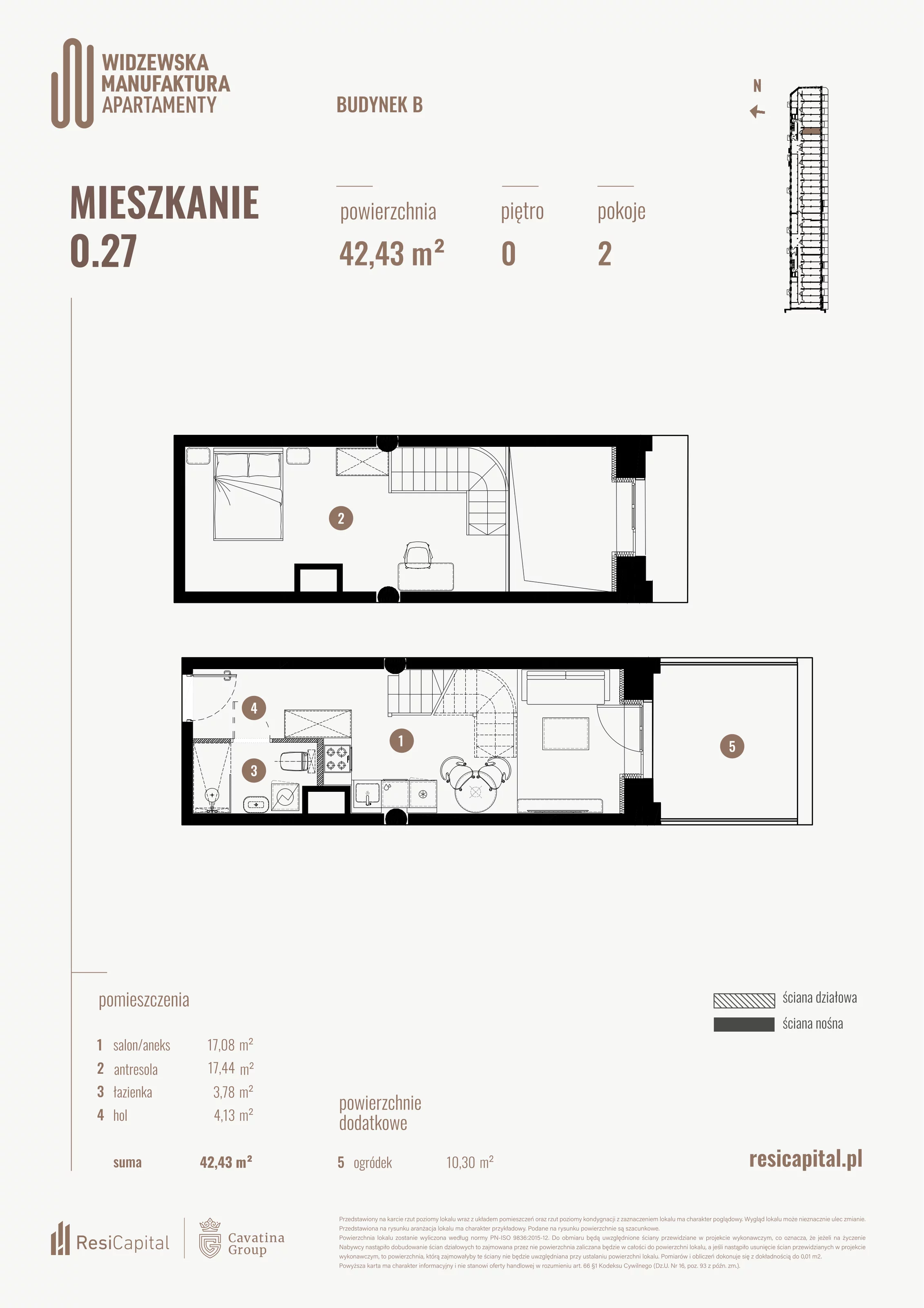 2 pokoje, mieszkanie 42,43 m², parter, oferta nr B.00.27., Wima Apartments, Łódź, Widzew, al. Piłsudskiego 135