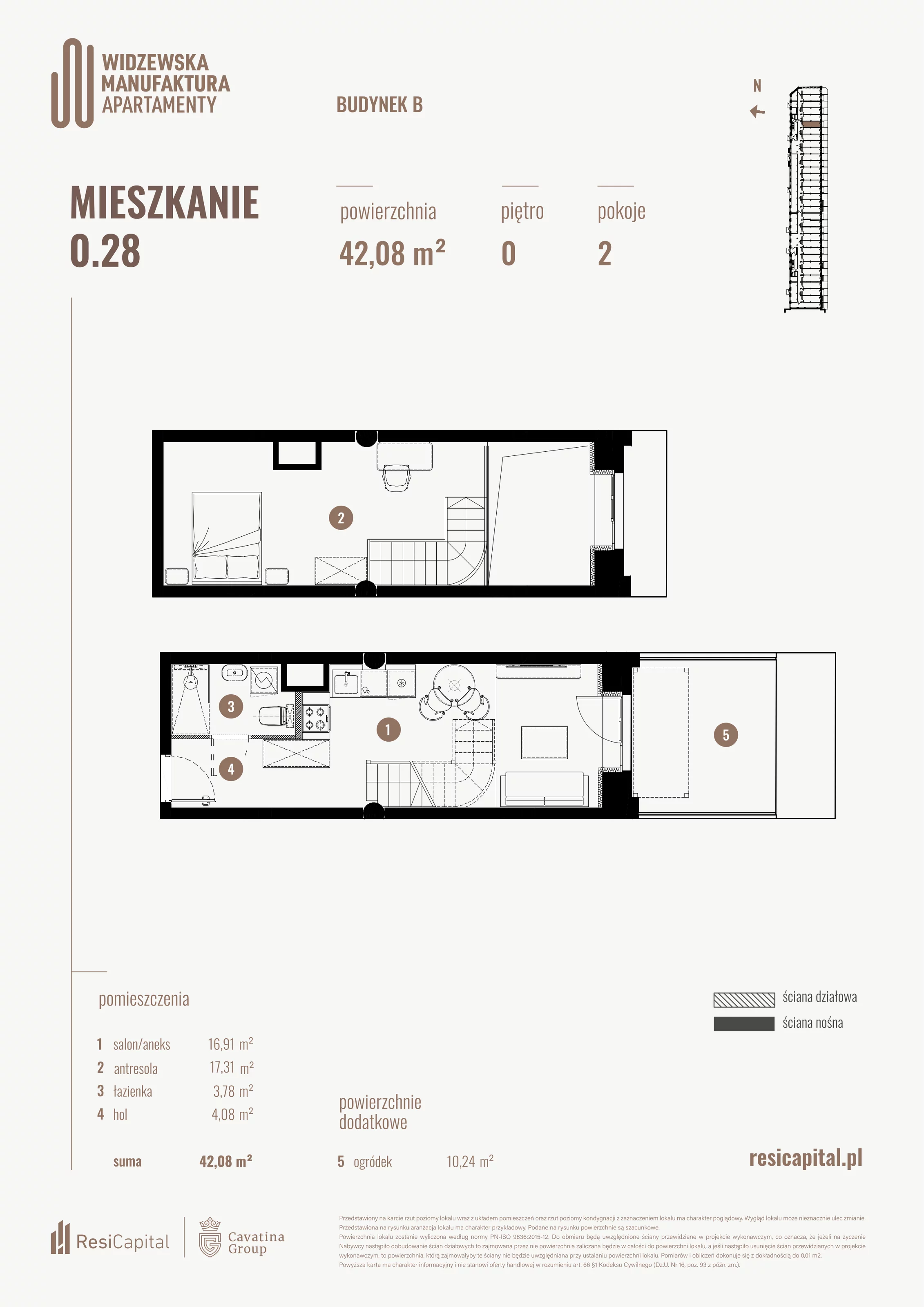 2 pokoje, mieszkanie 42,08 m², parter, oferta nr B.00.28., Wima Apartments, Łódź, Widzew, al. Piłsudskiego 135