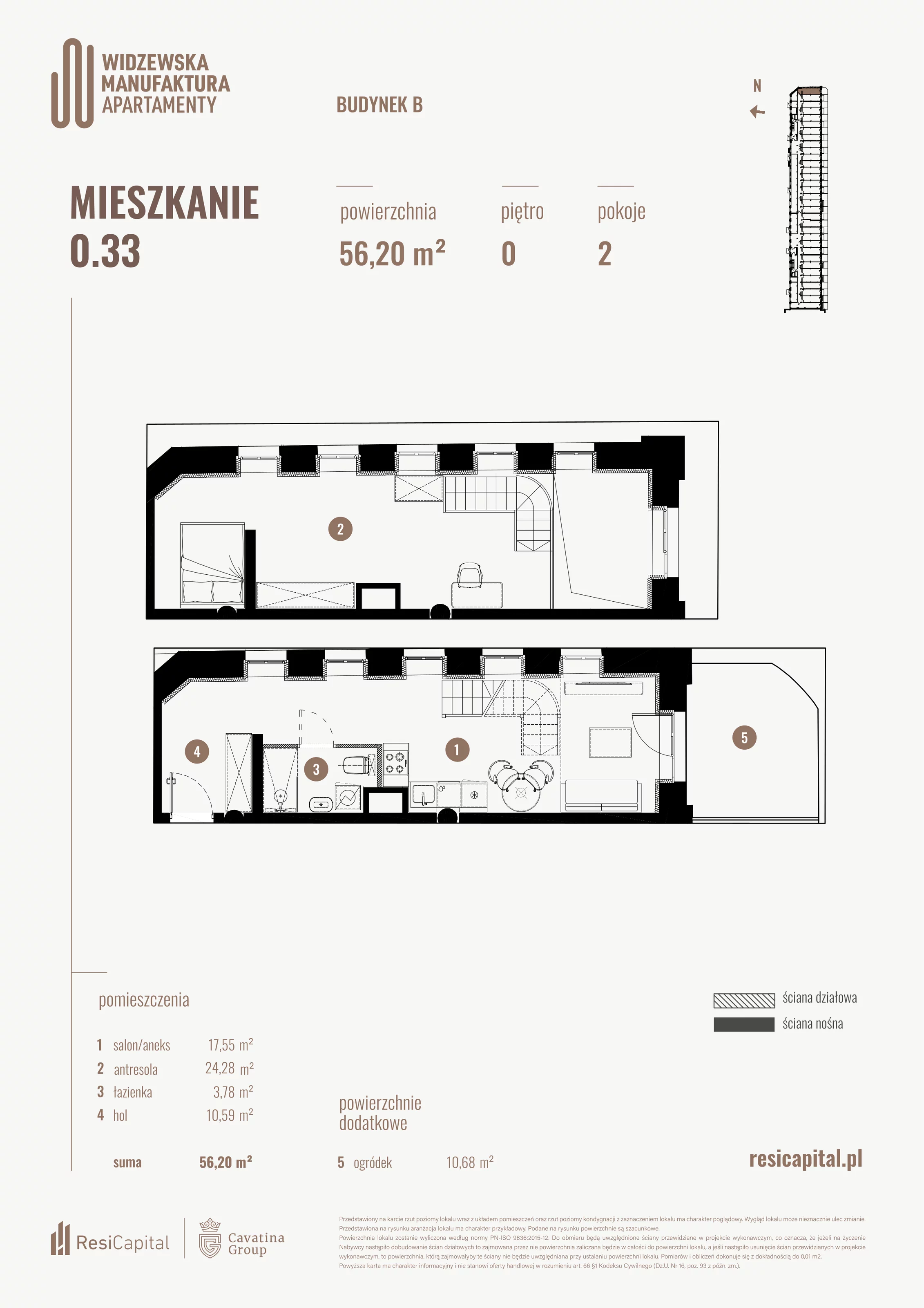 2 pokoje, mieszkanie 56,20 m², parter, oferta nr B.00.33., Wima Apartments, Łódź, Widzew, al. Piłsudskiego 135