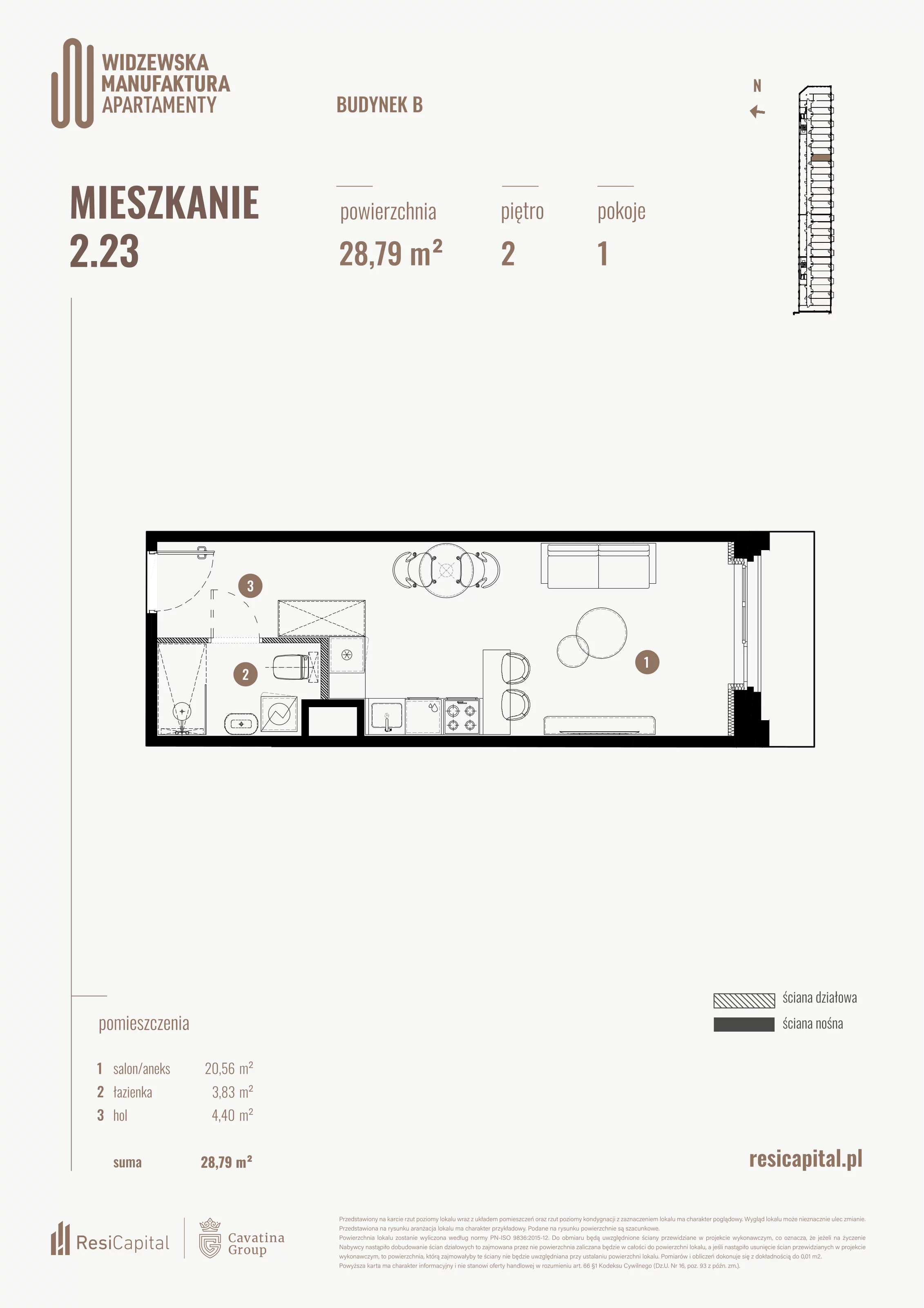 1 pokój, mieszkanie 28,79 m², piętro 2, oferta nr B.02.23., Wima Apartments, Łódź, Widzew, al. Piłsudskiego 135