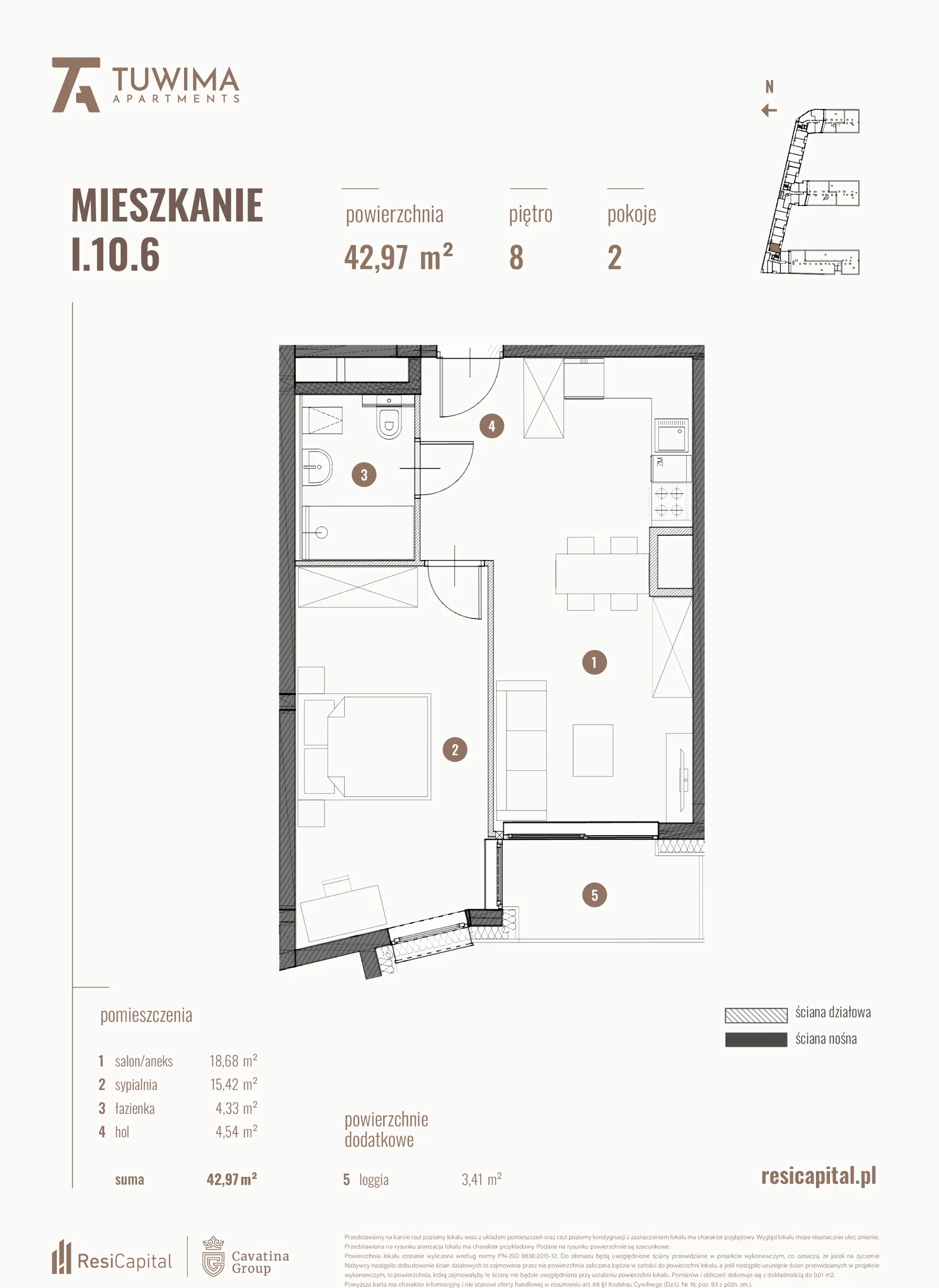 Mieszkanie 42,97 m², piętro 8, oferta nr I.10.6, Apartamenty Tuwima, Łódź, Śródmieście, ul. Juliana Tuwima