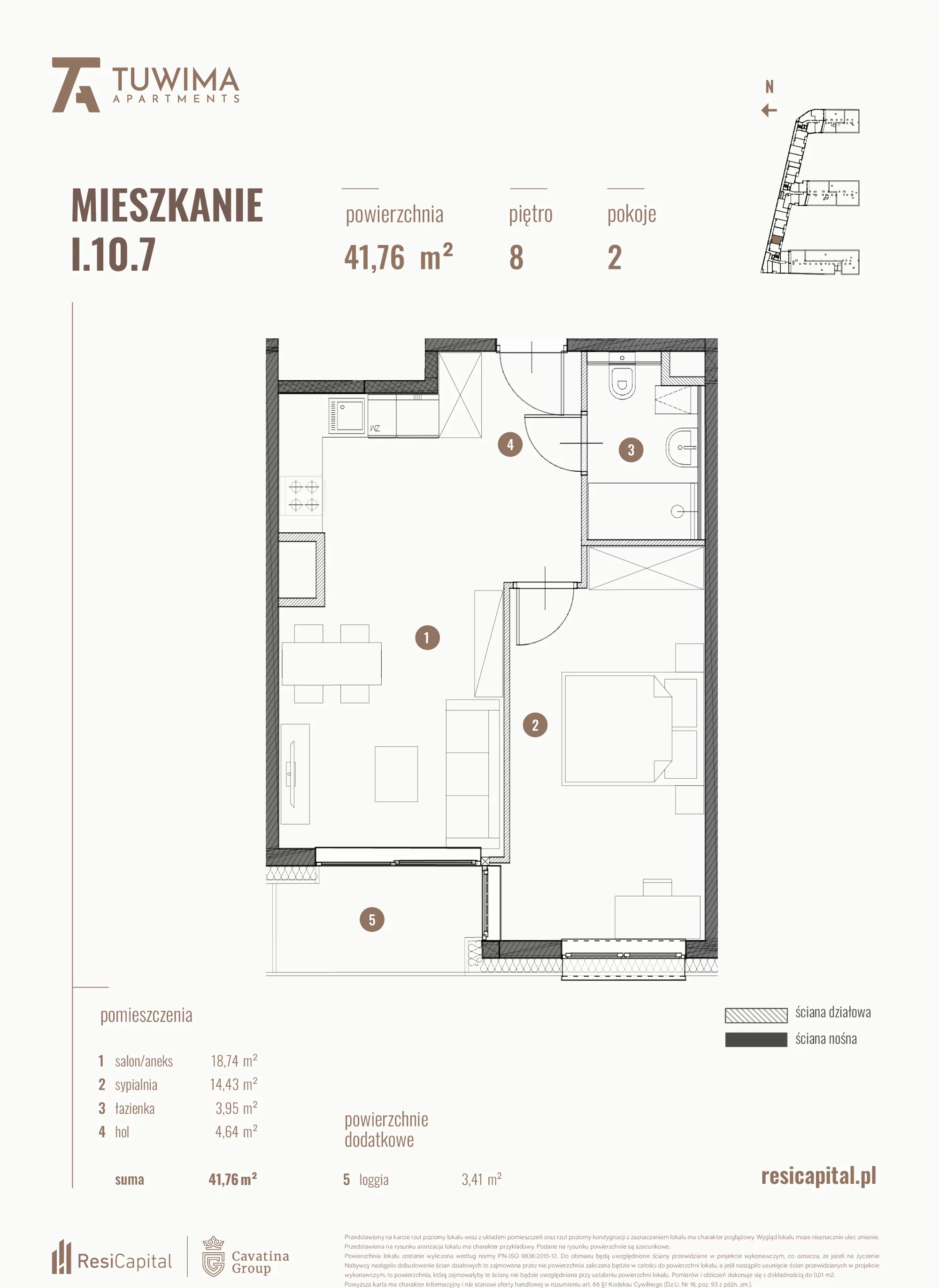 Mieszkanie 41,76 m², piętro 8, oferta nr I.10.7, Apartamenty Tuwima, Łódź, Śródmieście, ul. Juliana Tuwima