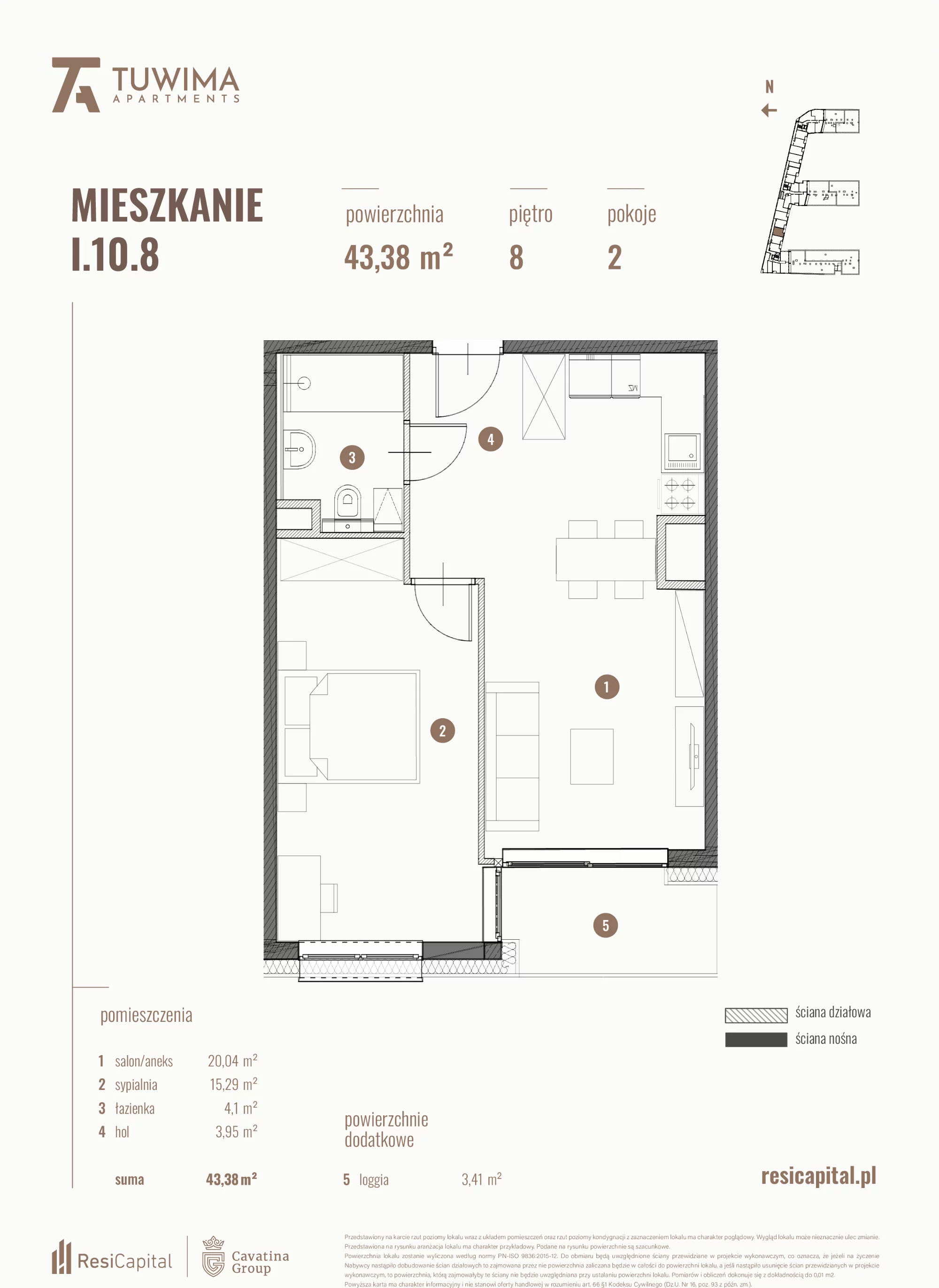 Mieszkanie 43,38 m², piętro 8, oferta nr I.10.8, Apartamenty Tuwima, Łódź, Śródmieście, ul. Juliana Tuwima