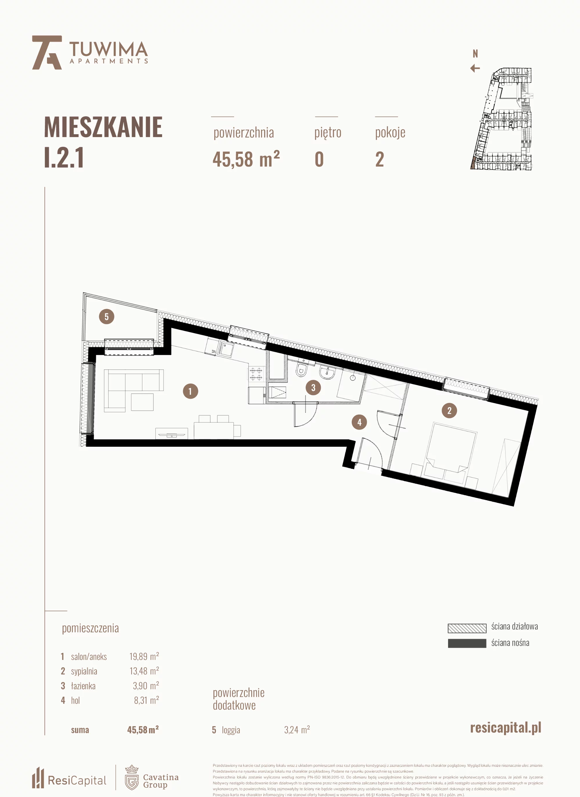 Mieszkanie 45,58 m², parter, oferta nr I.2.1, Apartamenty Tuwima, Łódź, Śródmieście, ul. Juliana Tuwima