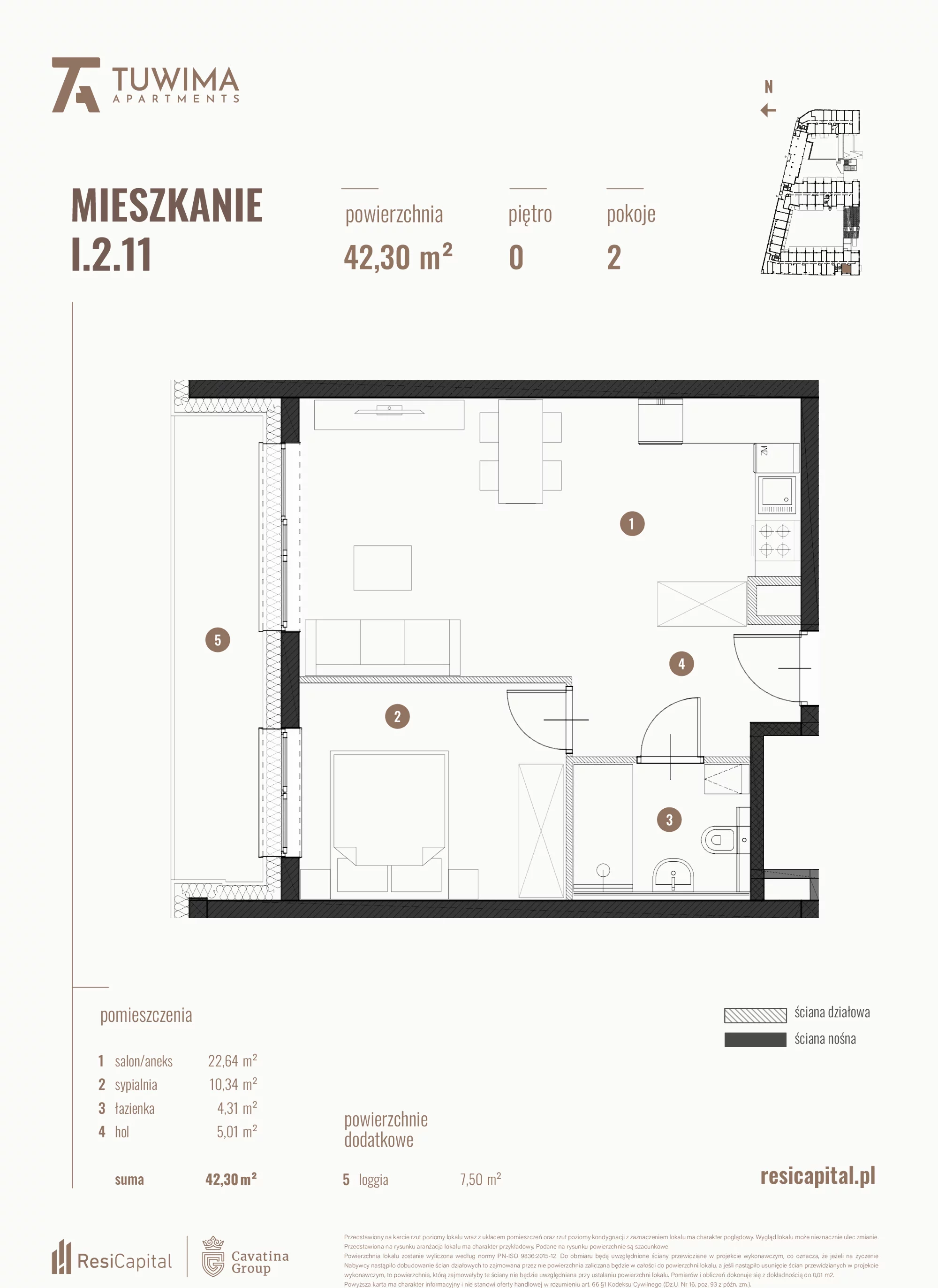 Mieszkanie 42,30 m², parter, oferta nr I.2.11, Apartamenty Tuwima, Łódź, Śródmieście, ul. Juliana Tuwima