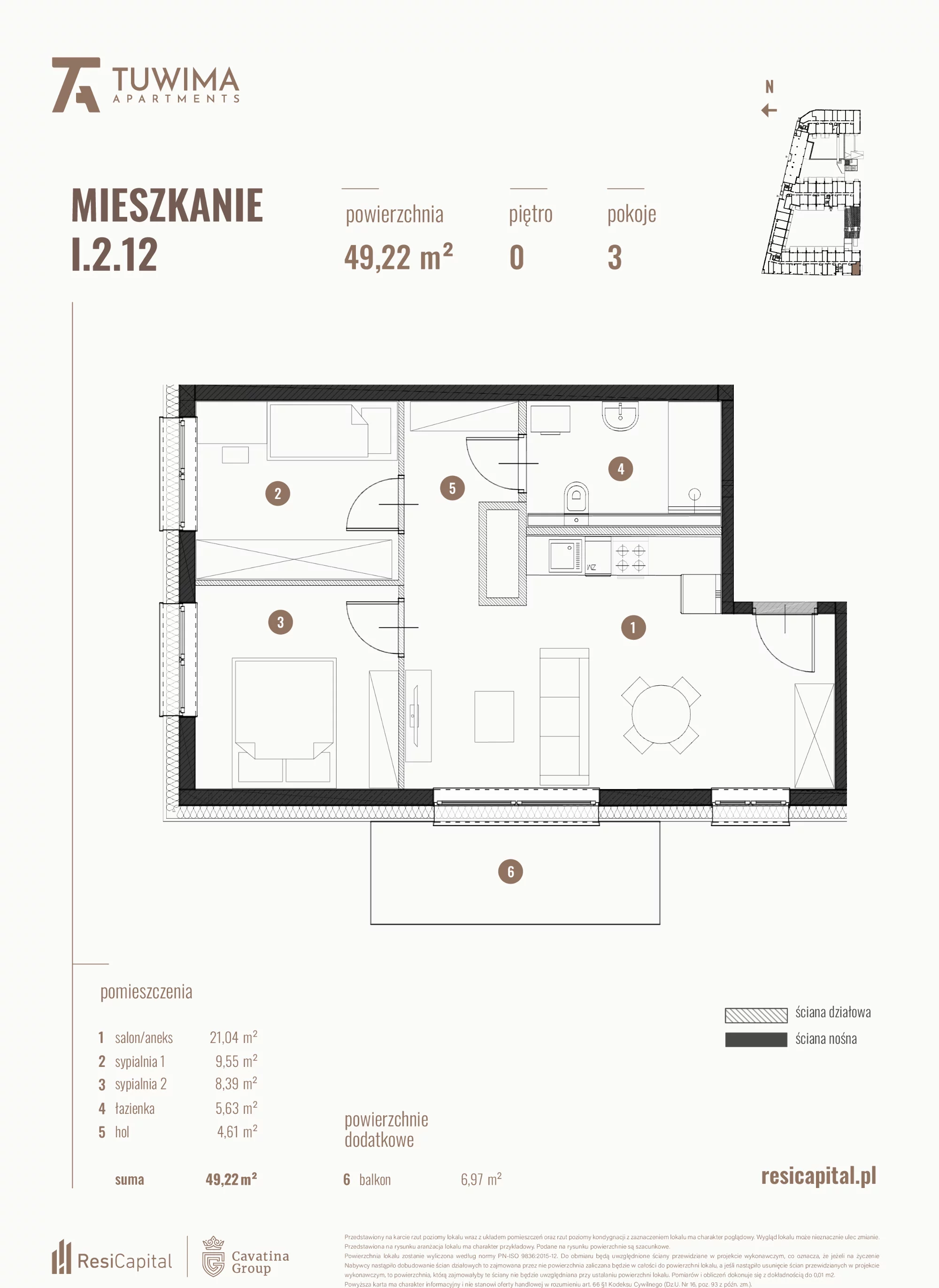 3 pokoje, mieszkanie 49,22 m², parter, oferta nr I.2.12, Apartamenty Tuwima, Łódź, Śródmieście, ul. Juliana Tuwima