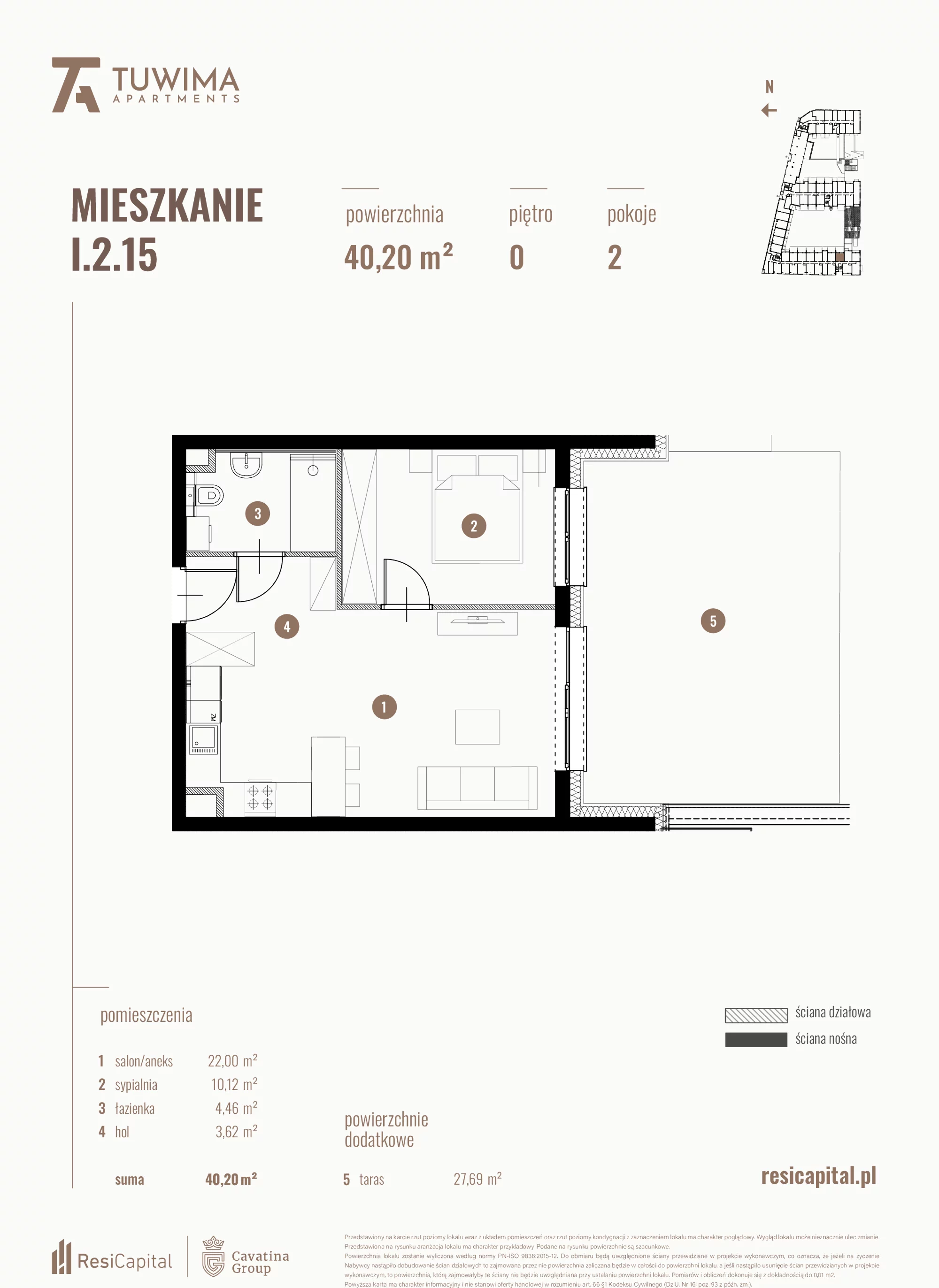 Mieszkanie 40,20 m², parter, oferta nr I.2.15, Apartamenty Tuwima, Łódź, Śródmieście, ul. Juliana Tuwima