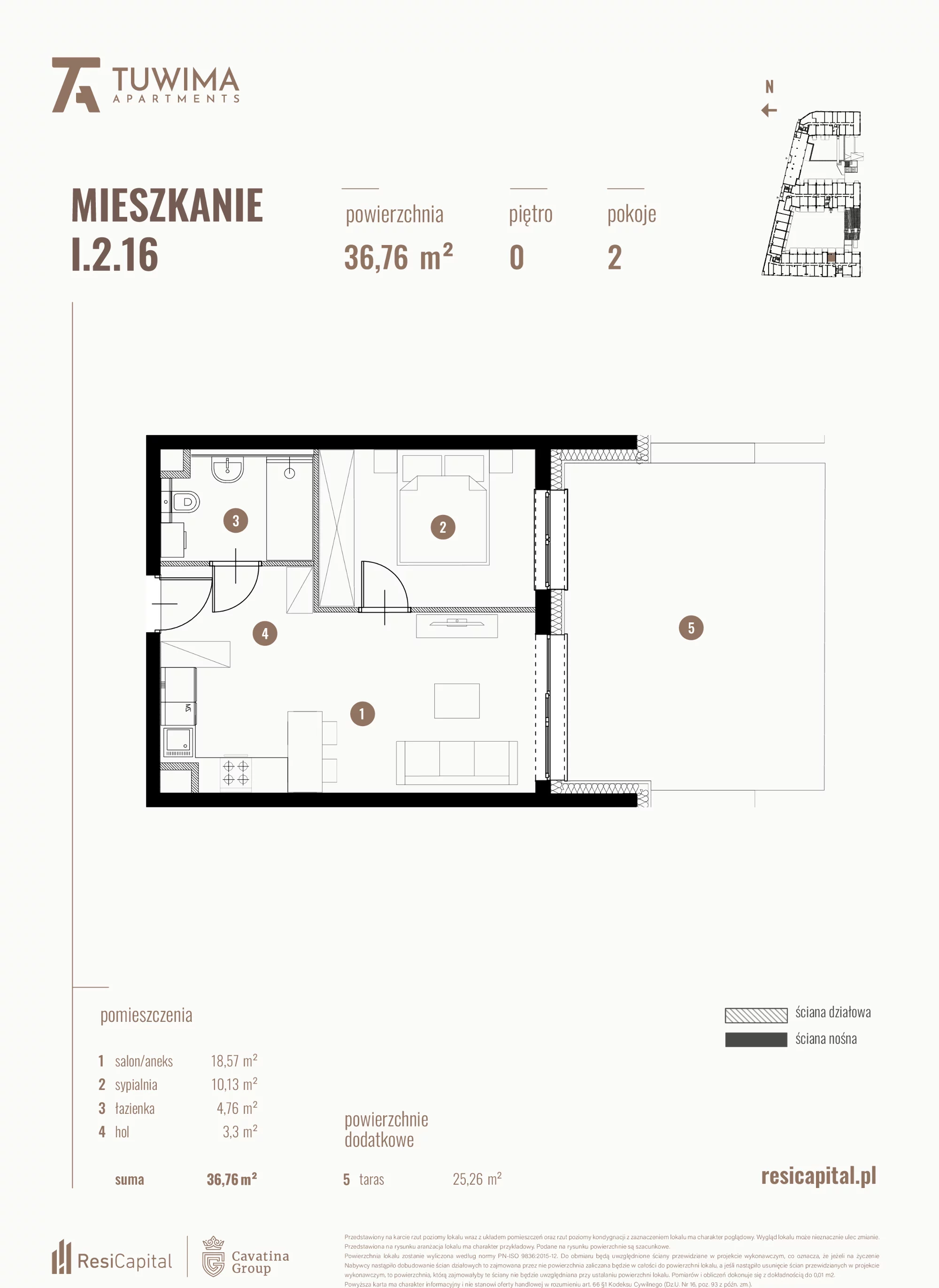 Mieszkanie 36,76 m², parter, oferta nr I.2.16, Apartamenty Tuwima, Łódź, Śródmieście, ul. Juliana Tuwima