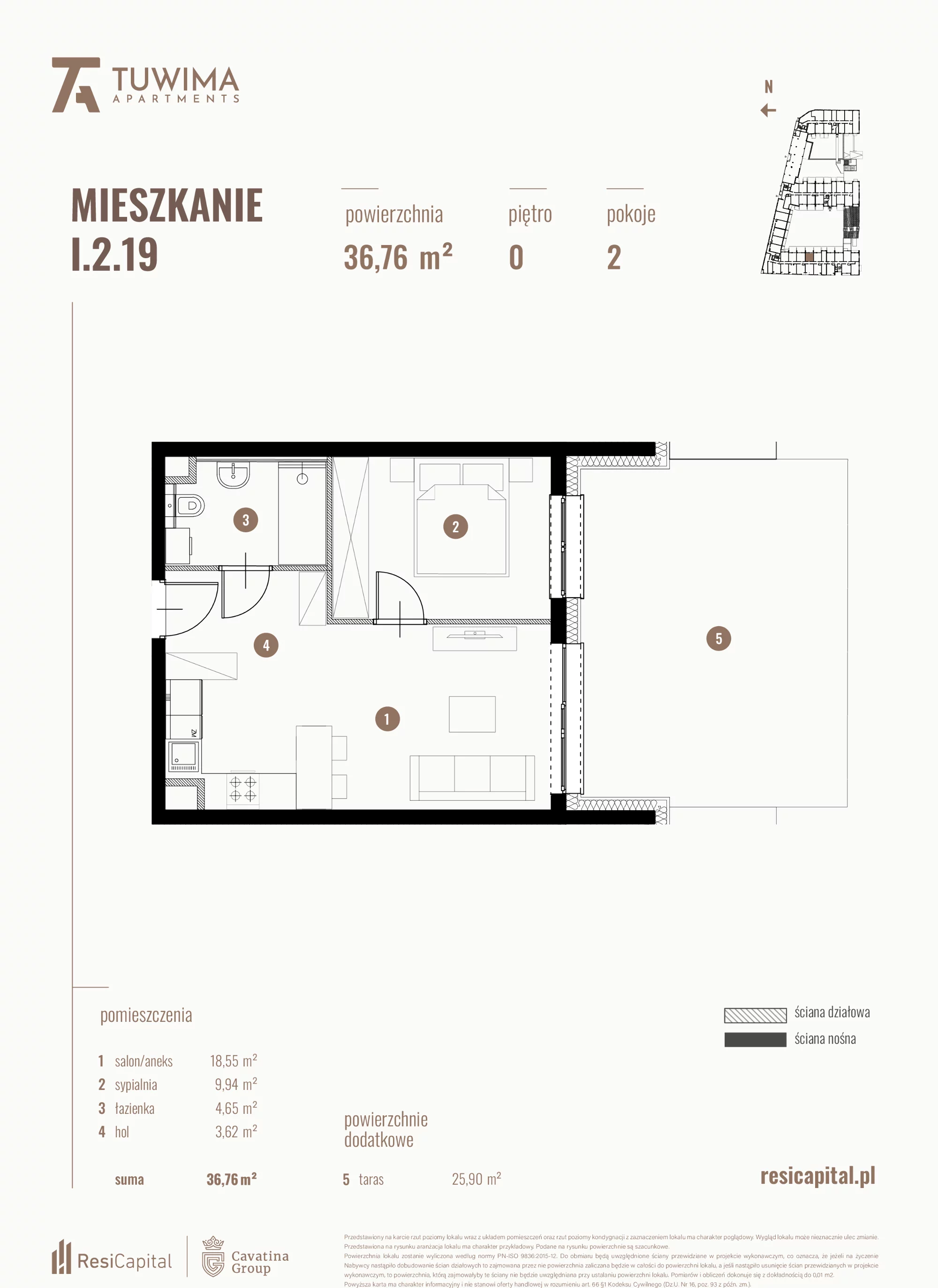 Mieszkanie 36,76 m², parter, oferta nr I.2.19, Apartamenty Tuwima, Łódź, Śródmieście, ul. Juliana Tuwima