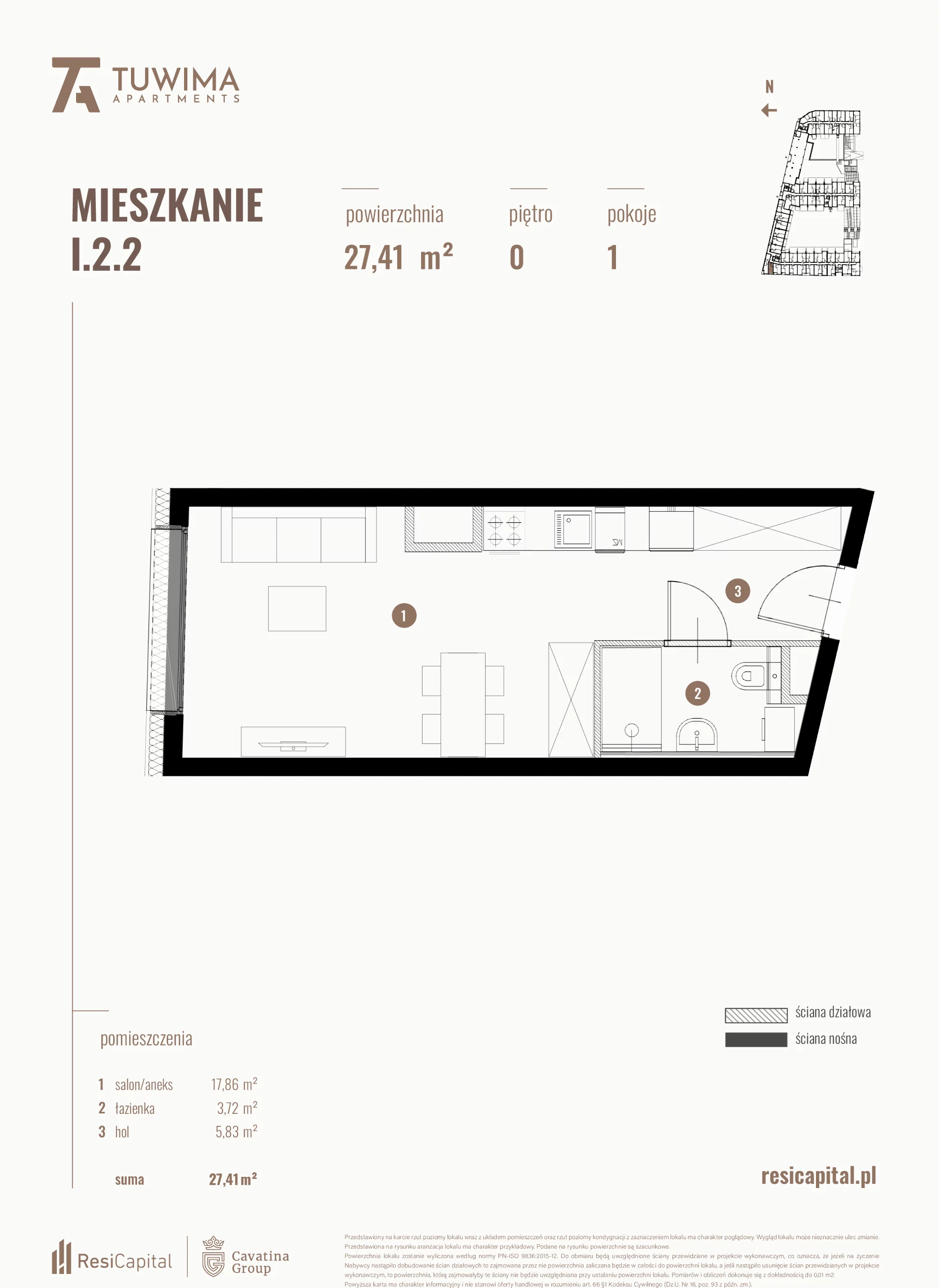 Mieszkanie 27,41 m², parter, oferta nr I.2.2, Apartamenty Tuwima, Łódź, Śródmieście, ul. Juliana Tuwima