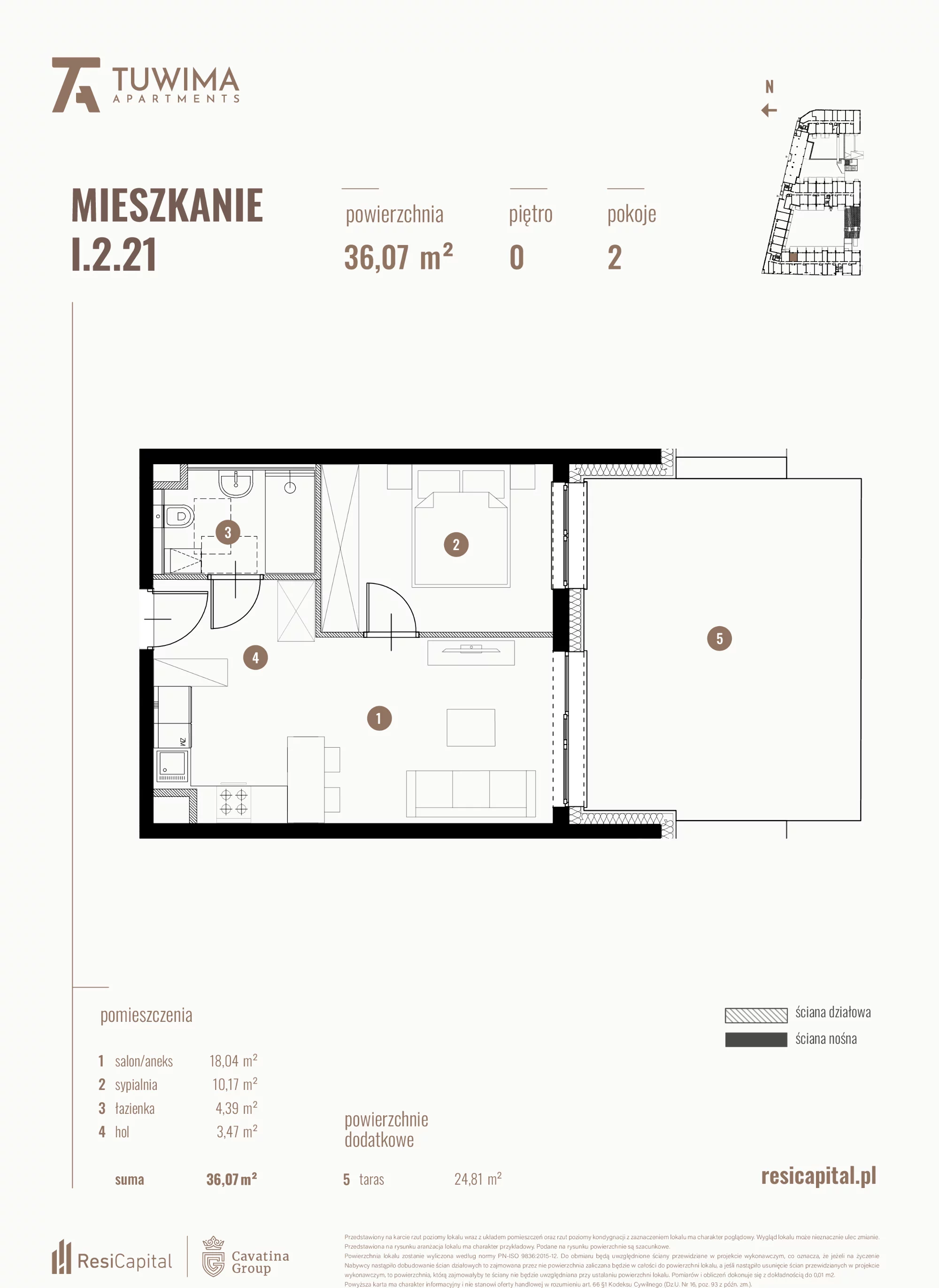 Mieszkanie 36,07 m², parter, oferta nr I.2.21, Apartamenty Tuwima, Łódź, Śródmieście, ul. Juliana Tuwima