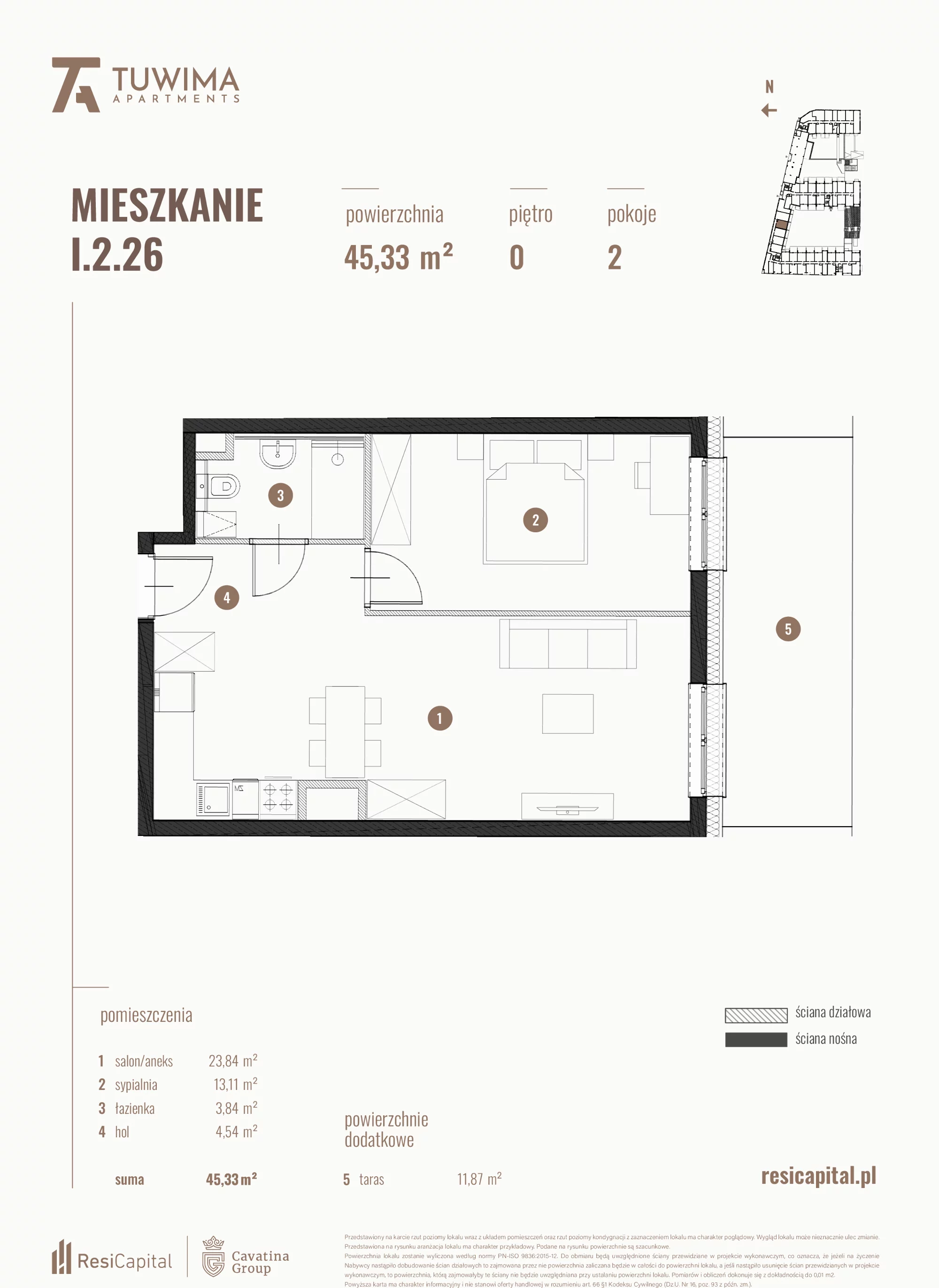 Mieszkanie 45,33 m², parter, oferta nr I.2.26, Apartamenty Tuwima, Łódź, Śródmieście, ul. Juliana Tuwima