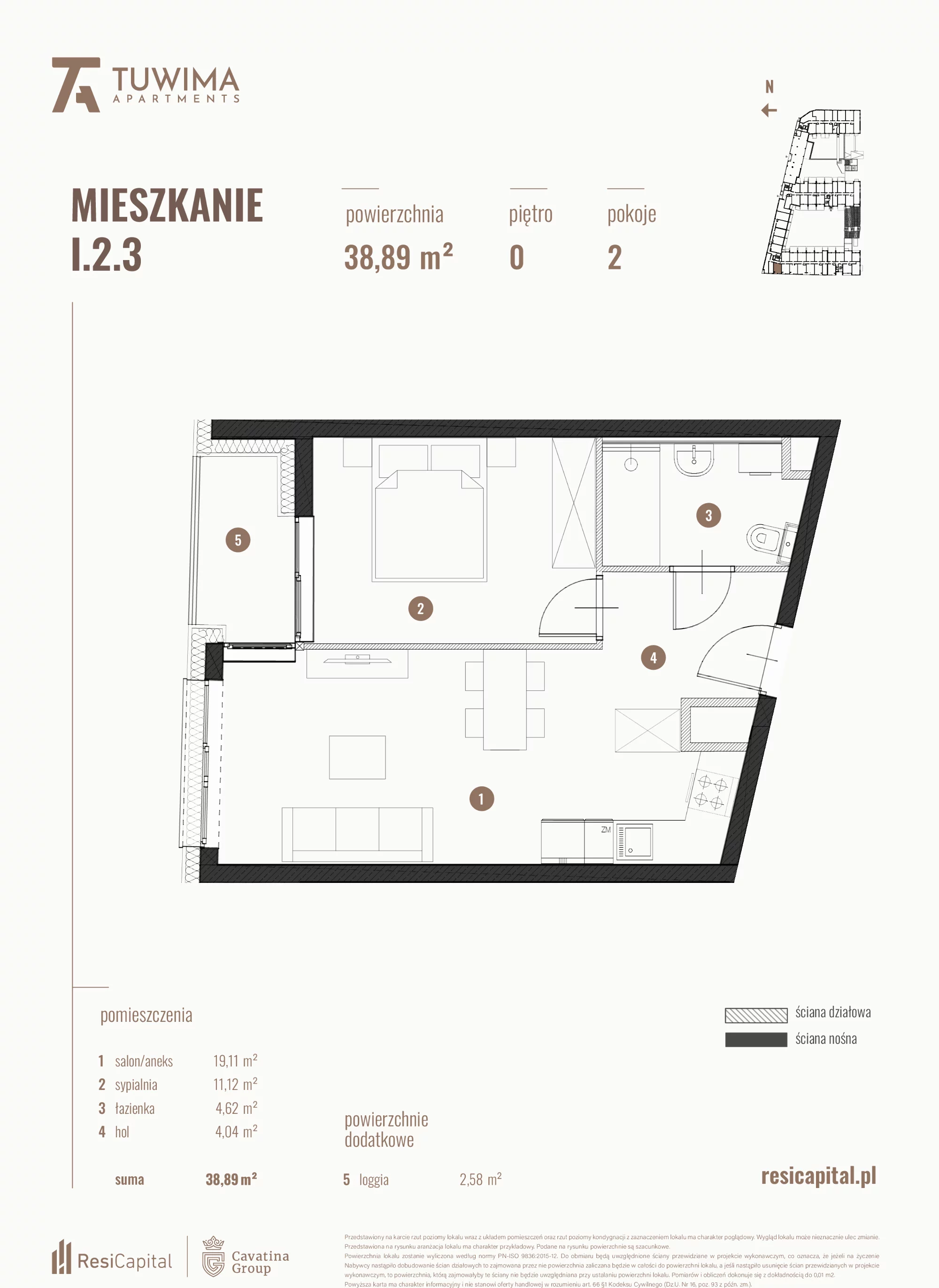 Mieszkanie 38,89 m², parter, oferta nr I.2.3, Apartamenty Tuwima, Łódź, Śródmieście, ul. Juliana Tuwima