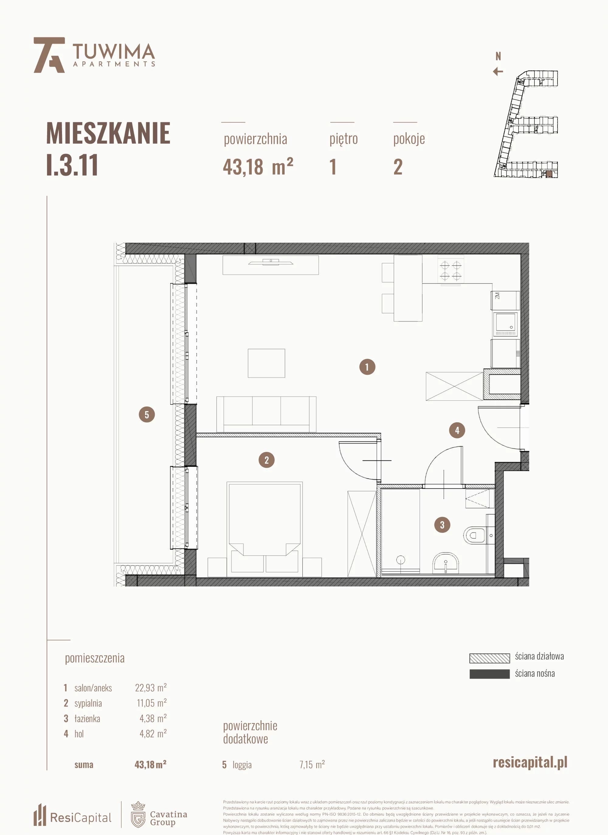 Mieszkanie 43,18 m², piętro 1, oferta nr I.3.11, Apartamenty Tuwima, Łódź, Śródmieście, ul. Juliana Tuwima