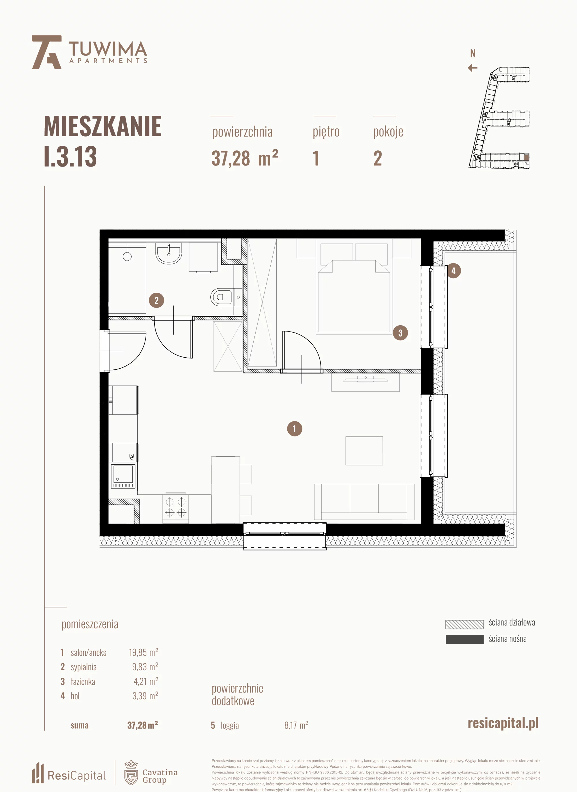 Mieszkanie 37,28 m², piętro 1, oferta nr I.3.13, Apartamenty Tuwima, Łódź, Śródmieście, ul. Juliana Tuwima