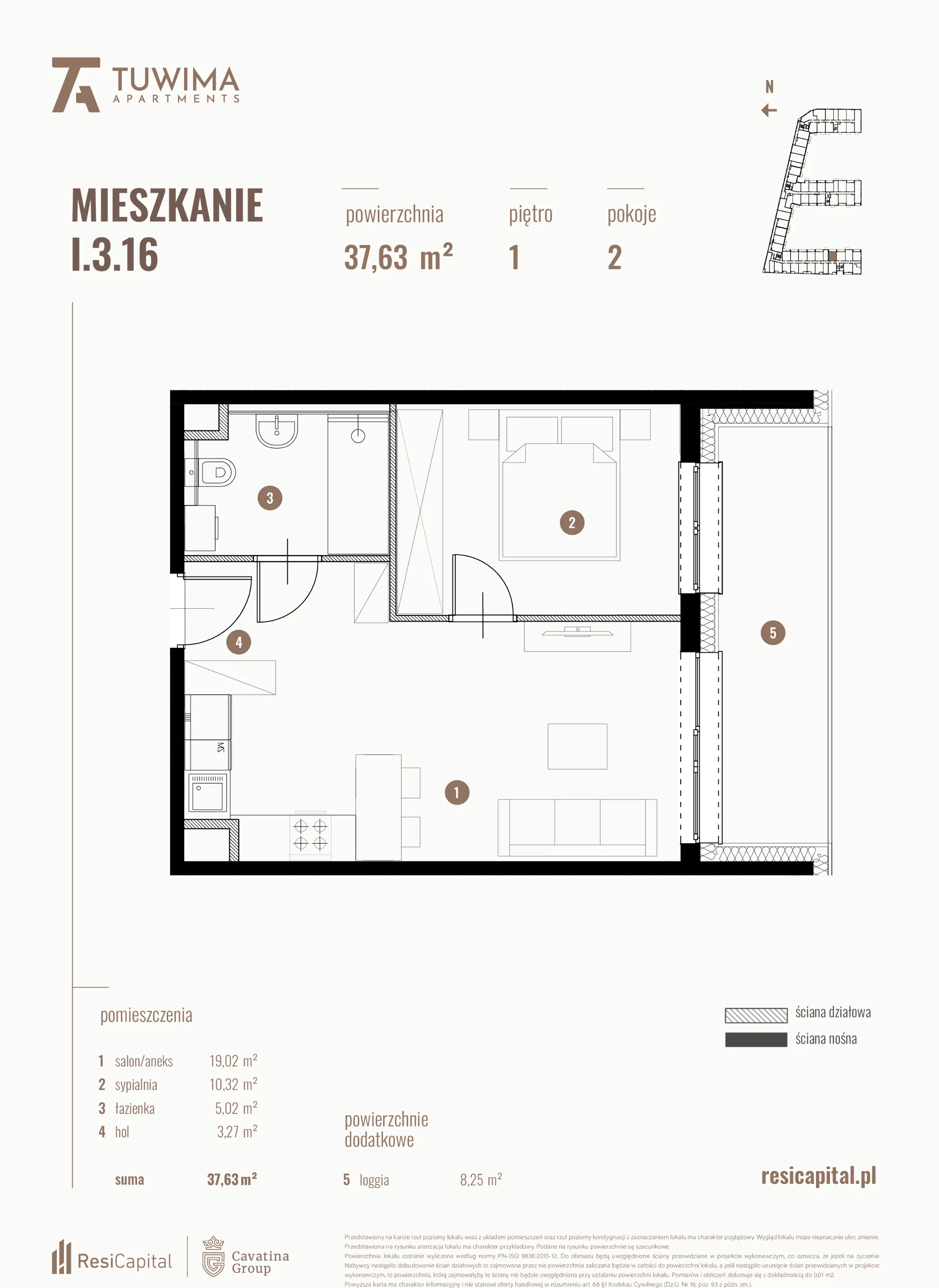 Mieszkanie 37,63 m², piętro 1, oferta nr I.3.16, Apartamenty Tuwima, Łódź, Śródmieście, ul. Juliana Tuwima