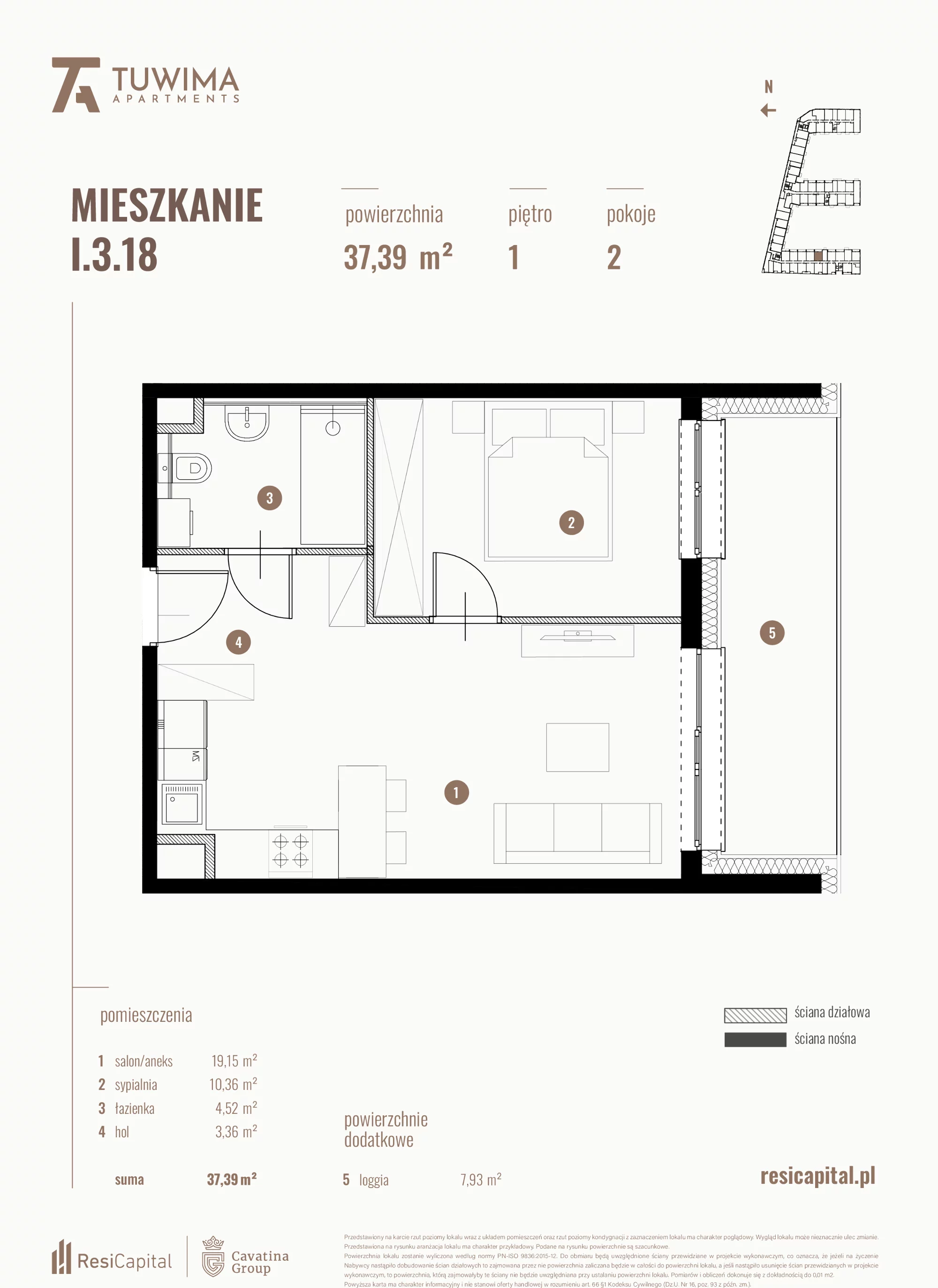 Mieszkanie 37,39 m², piętro 1, oferta nr I.3.18, Apartamenty Tuwima, Łódź, Śródmieście, ul. Juliana Tuwima